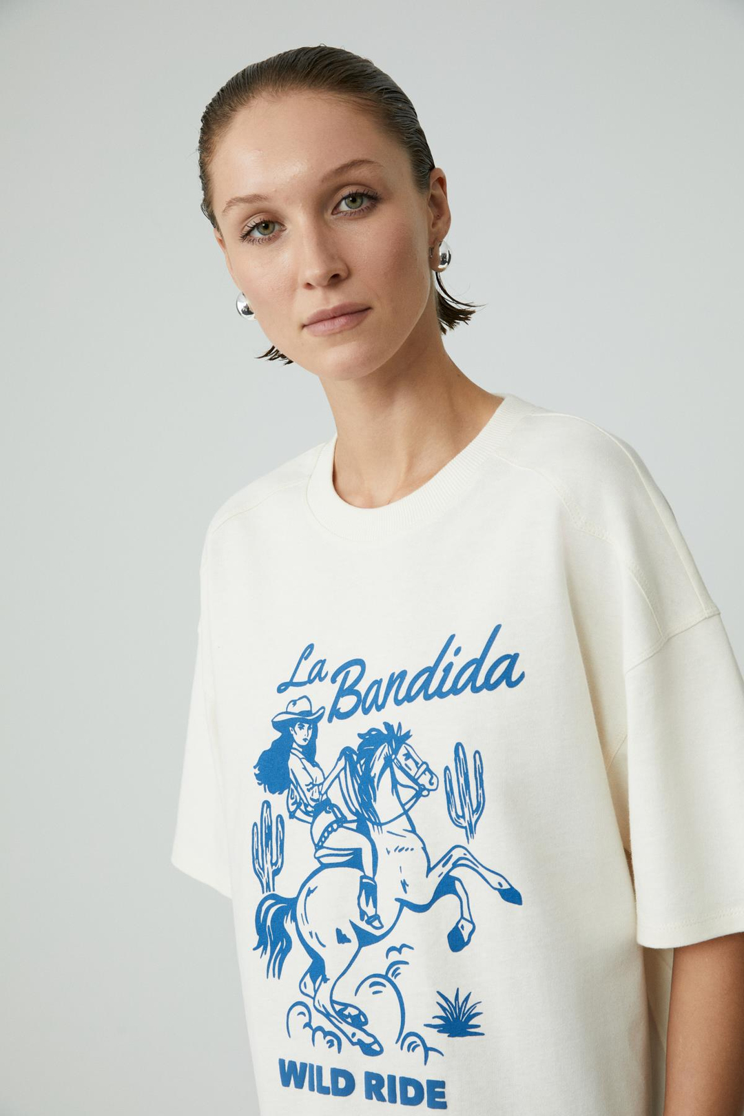 BERRIE Kadın Regular Baskılı Yuvarlak Yaka Ekru T-Shirt