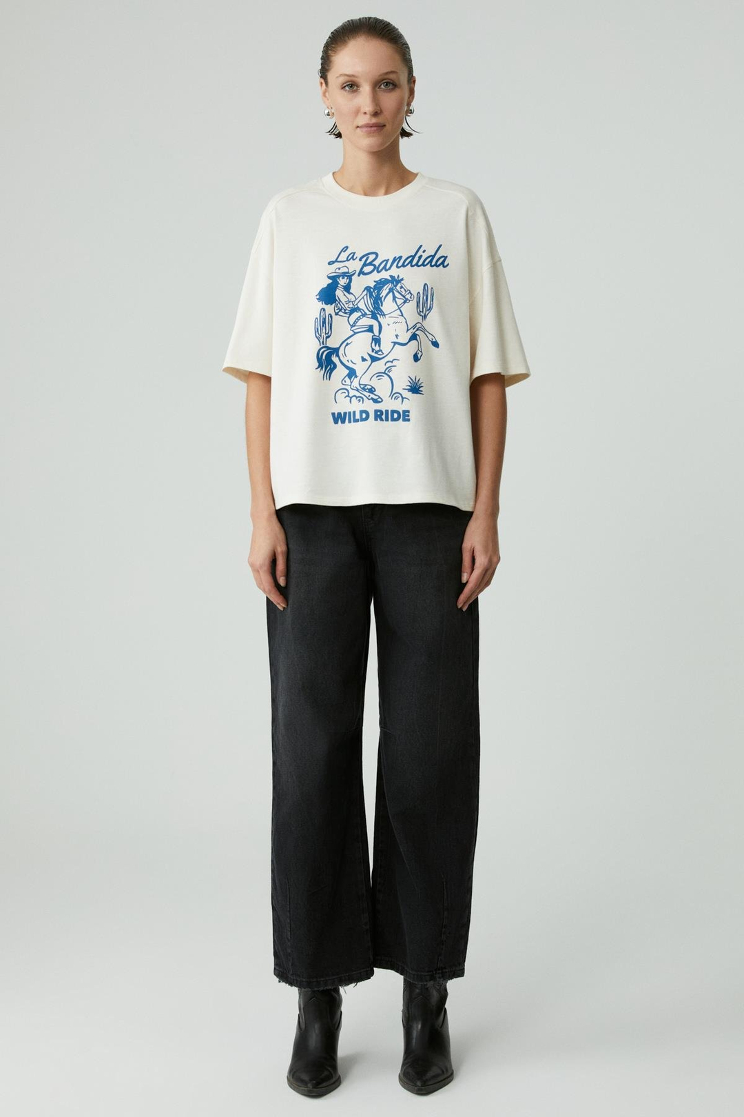 BERRIE Kadın Regular Baskılı Yuvarlak Yaka Ekru T-Shirt