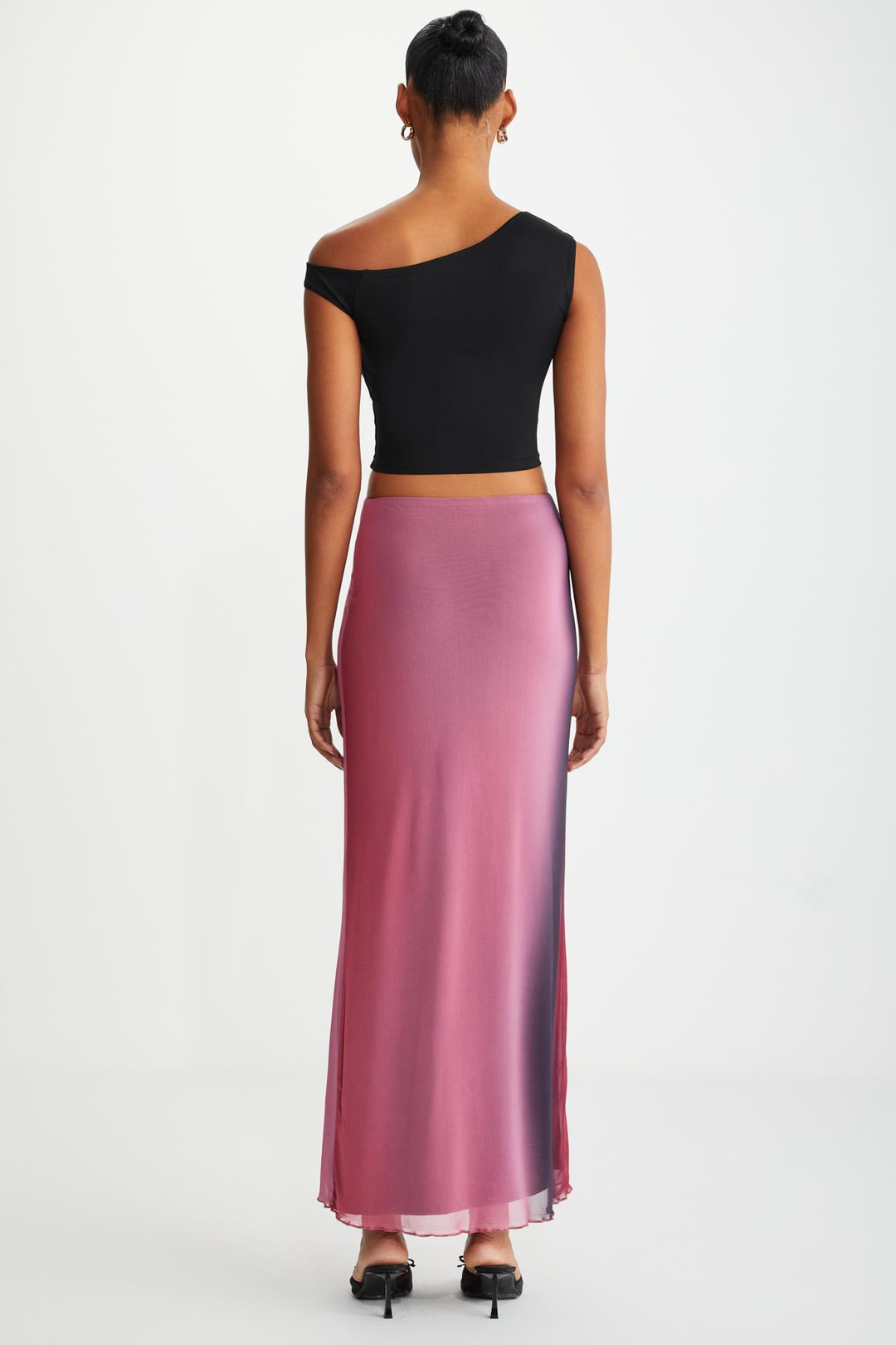 BEULAH Kadın Maxi Boy Slim Fit Beli Lastikli Tül Batik Desenli Kırmızı - Siyah - Pembe Etek