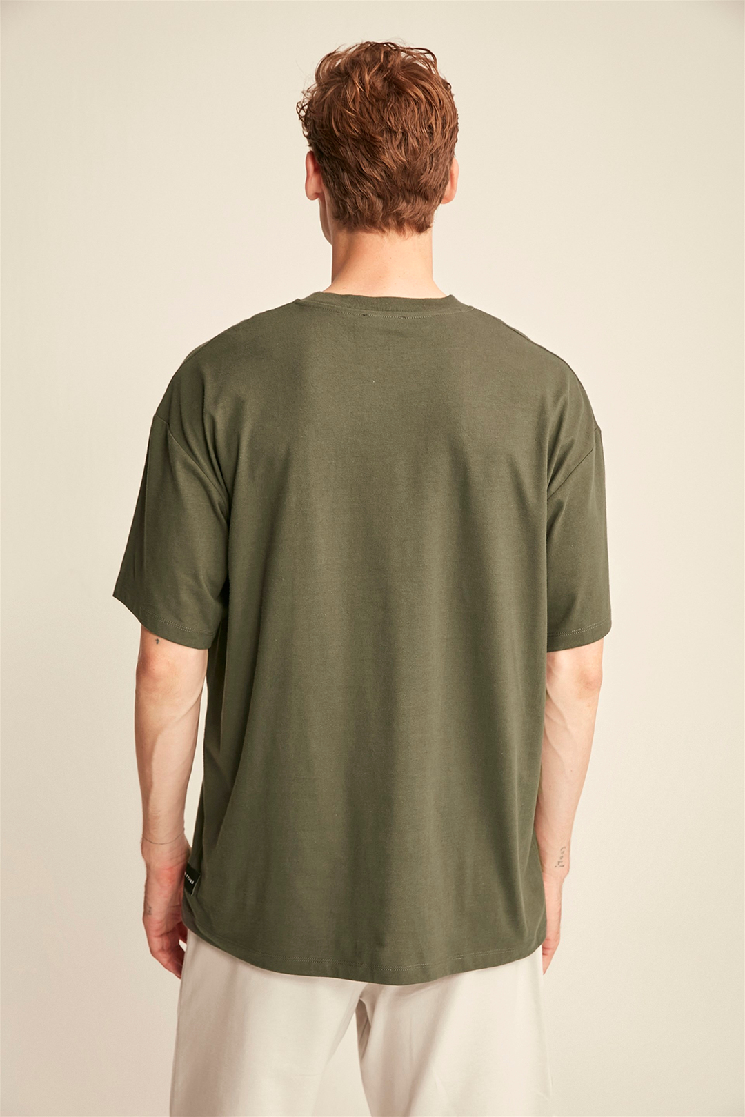 BIEBER Erkek Haki Baskılı Yuvarlak Yaka Oversize T-Shirt