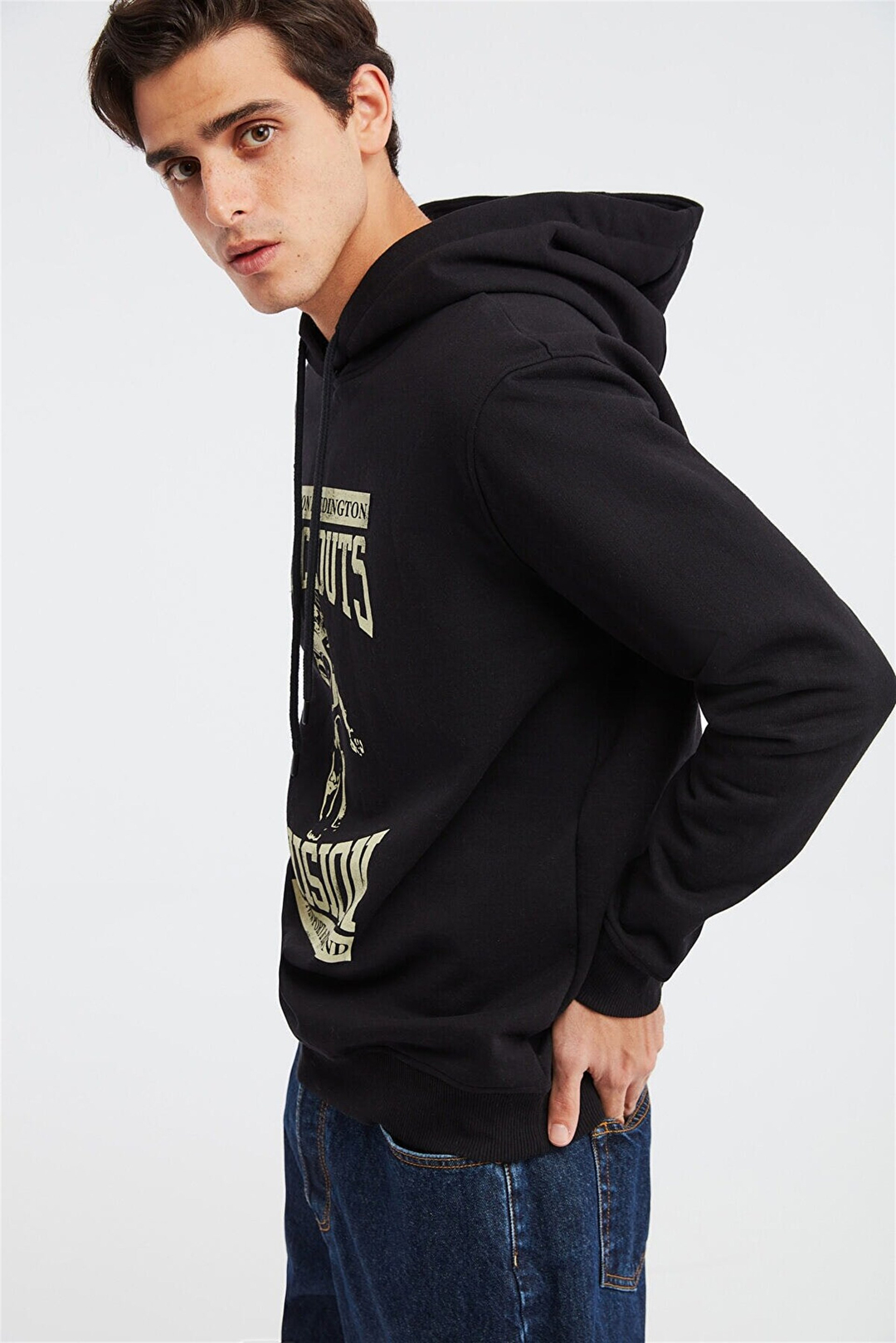 BLOCKOUT Erkek Siyah Baskılı Kapüşonlu Comfort Fit Sweatshirt