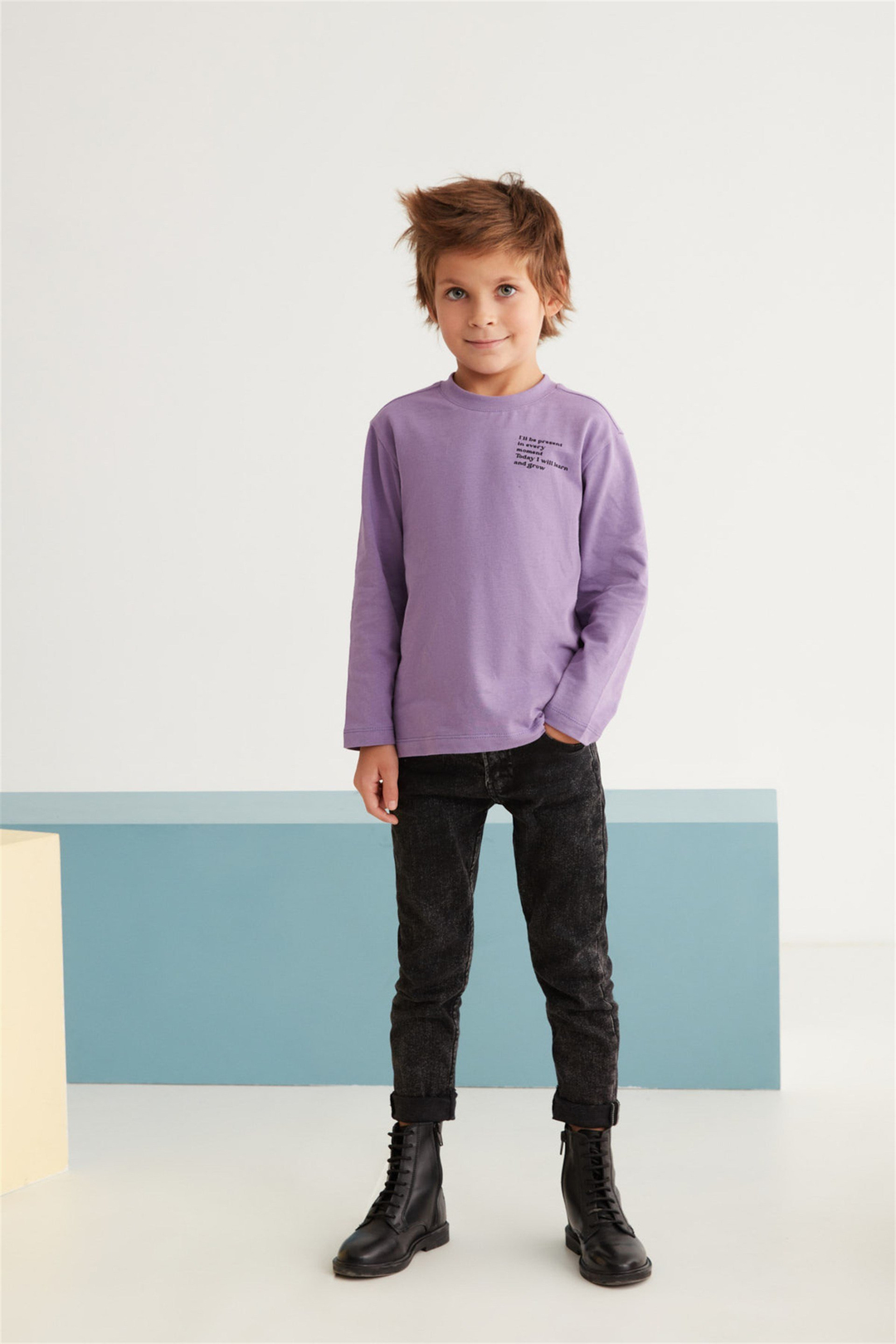BOBBY Çocuk Mor Baskılı Yuvarlak Yaka Comfort Fit T-Shirt