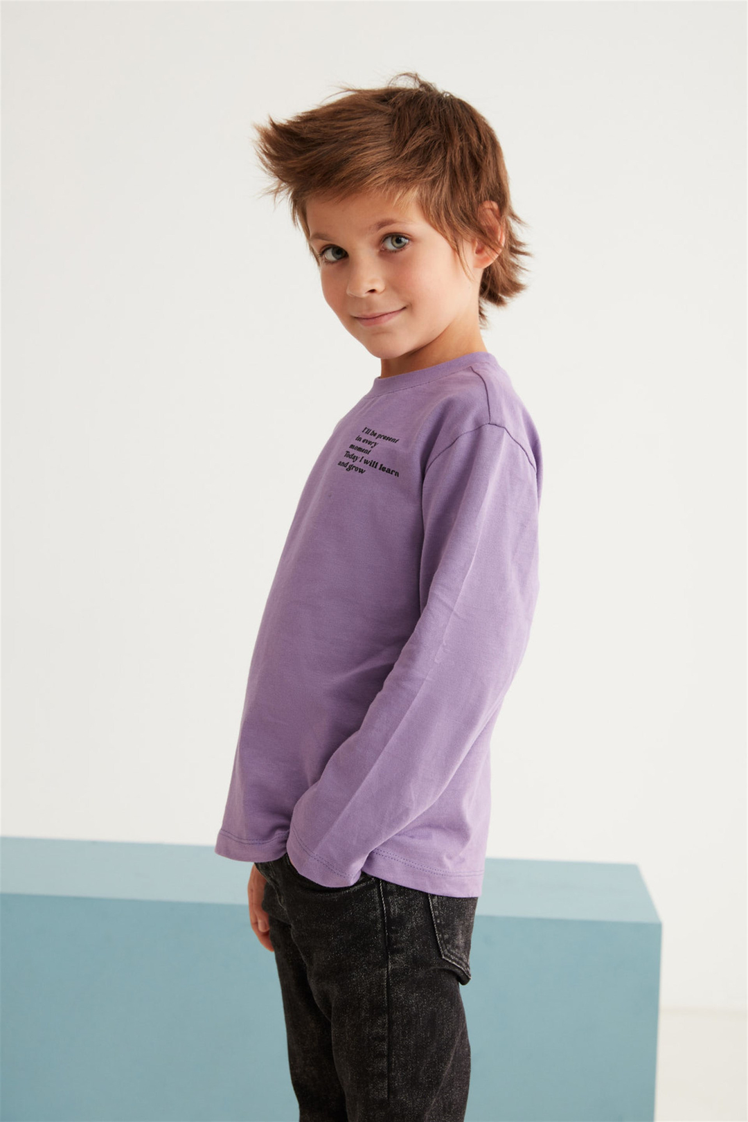 BOBBY Çocuk Mor Baskılı Yuvarlak Yaka Comfort Fit T-Shirt