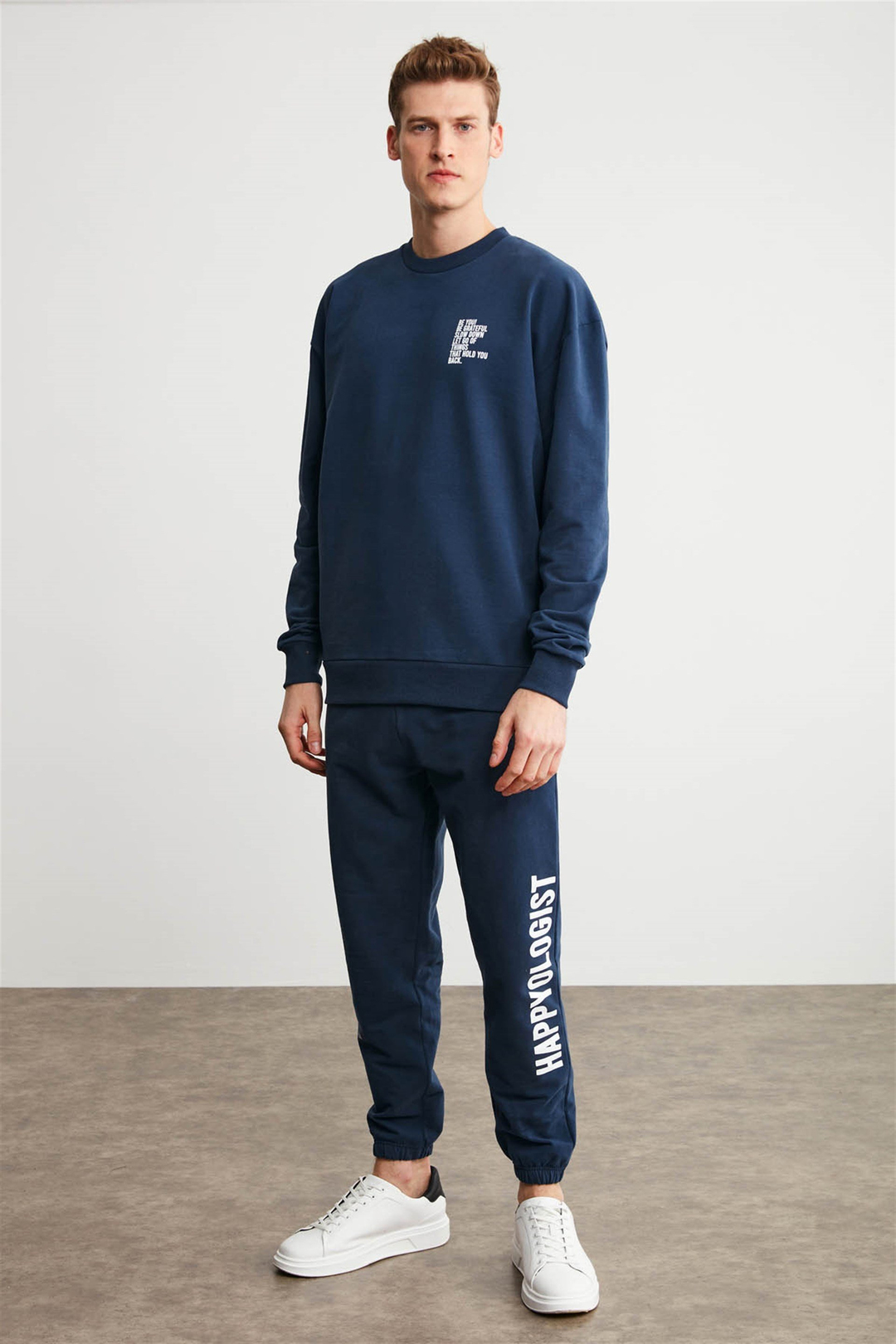 BODDEN Erkek Lacivert Baskılı Yuvarlak Yaka Comfort Fit Sweatshirt