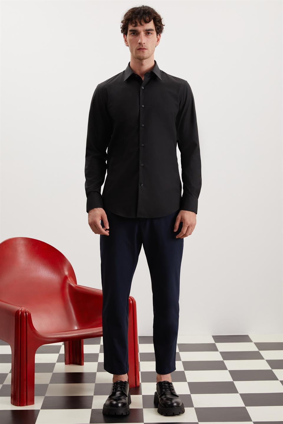 BRANHAM Esnek Slim Siyah  Gömlek