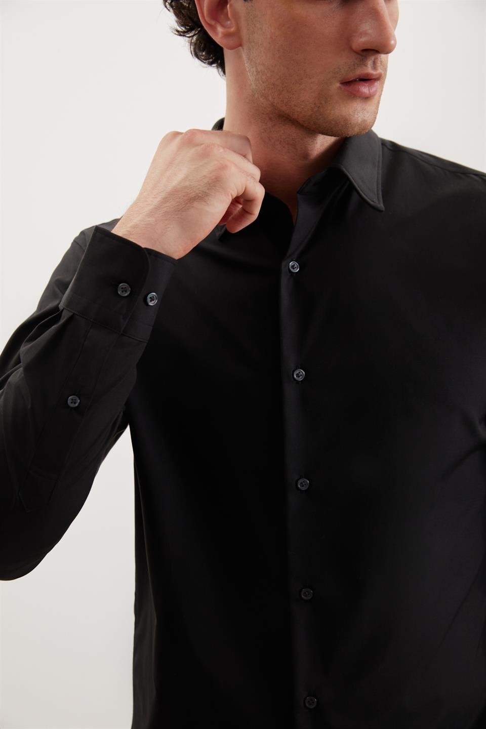 BRANHAM Esnek Slim Siyah  Gömlek