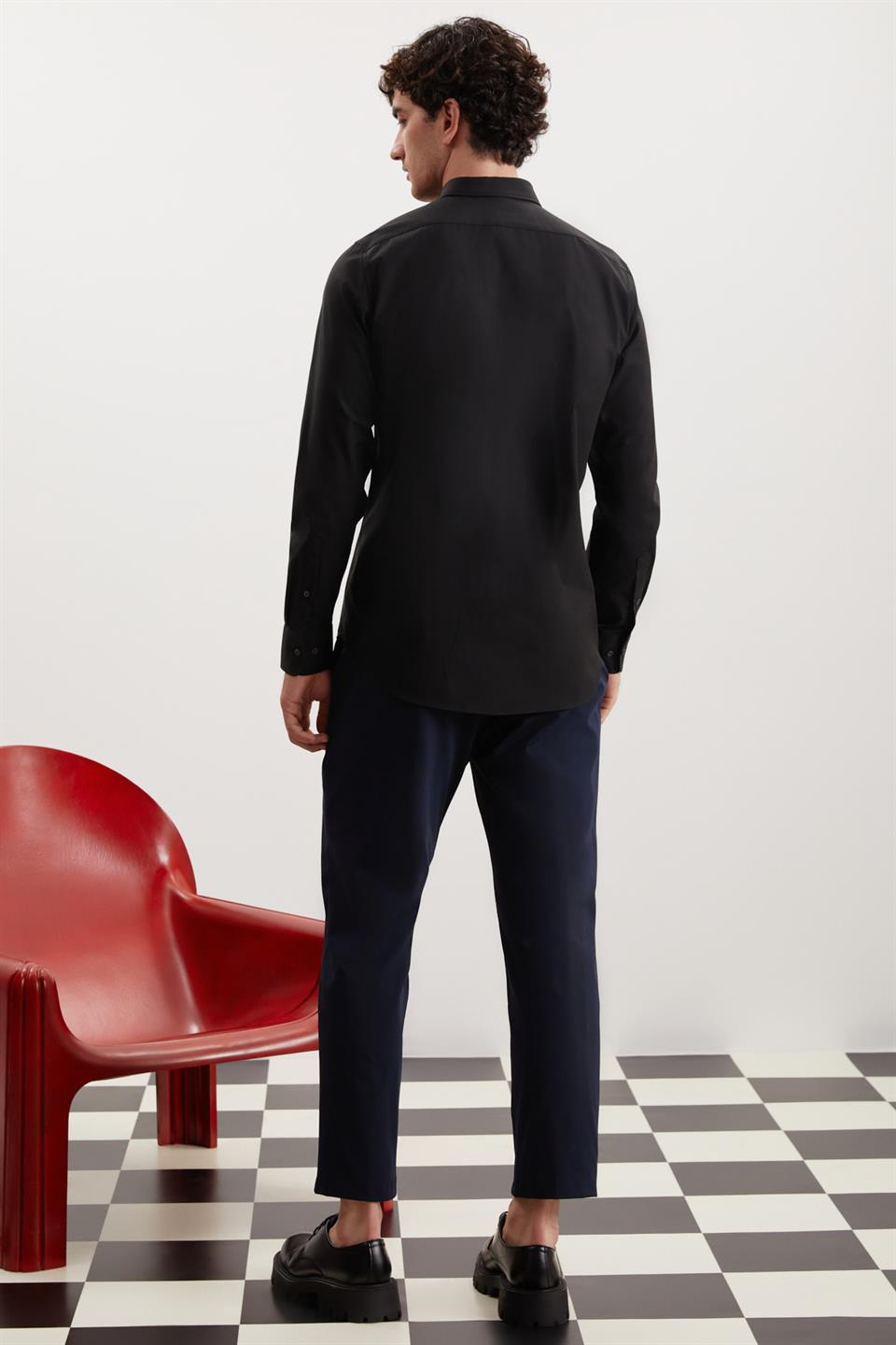 BRANHAM Esnek Slim Siyah  Gömlek