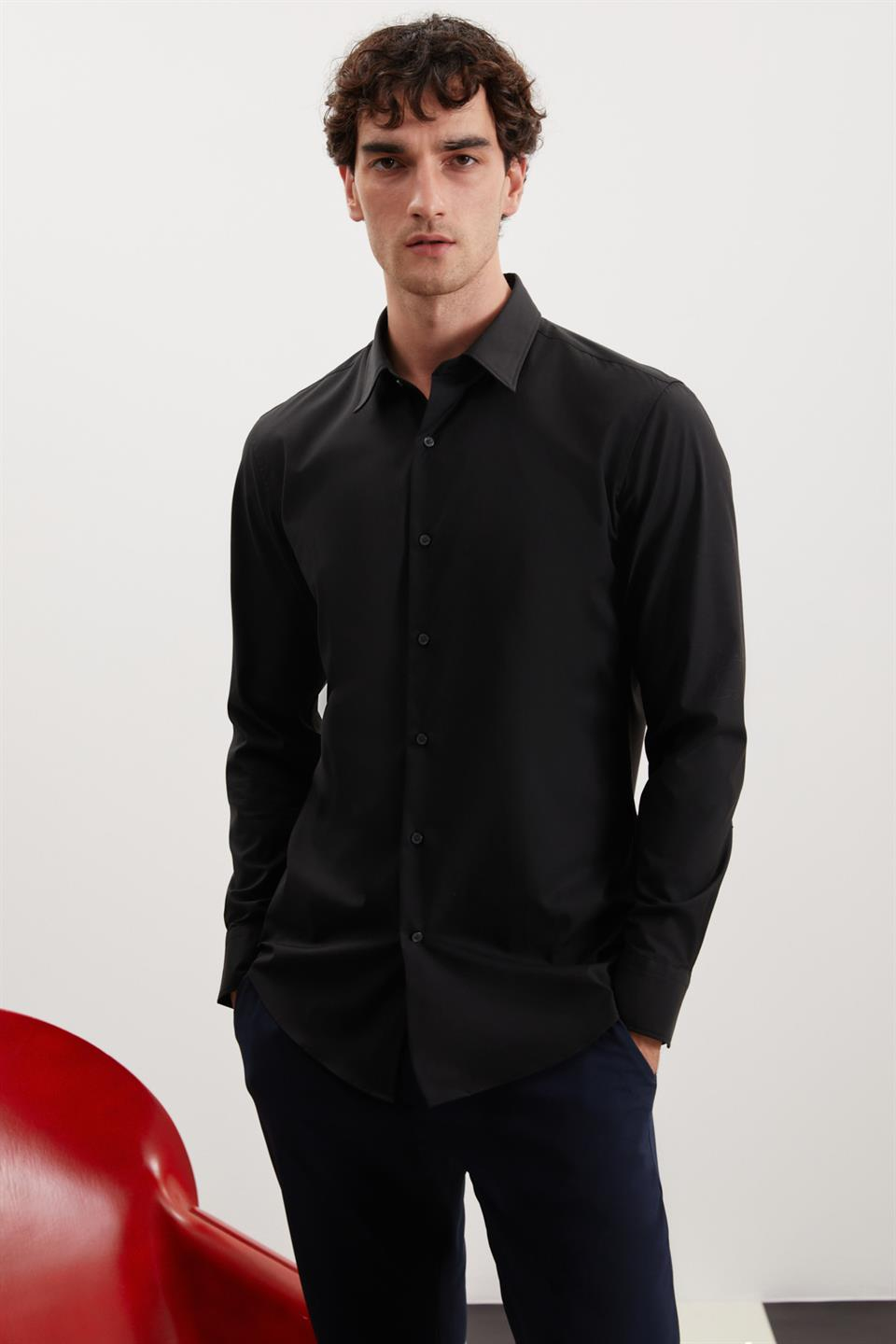 BRANHAM Esnek Slim Siyah  Gömlek