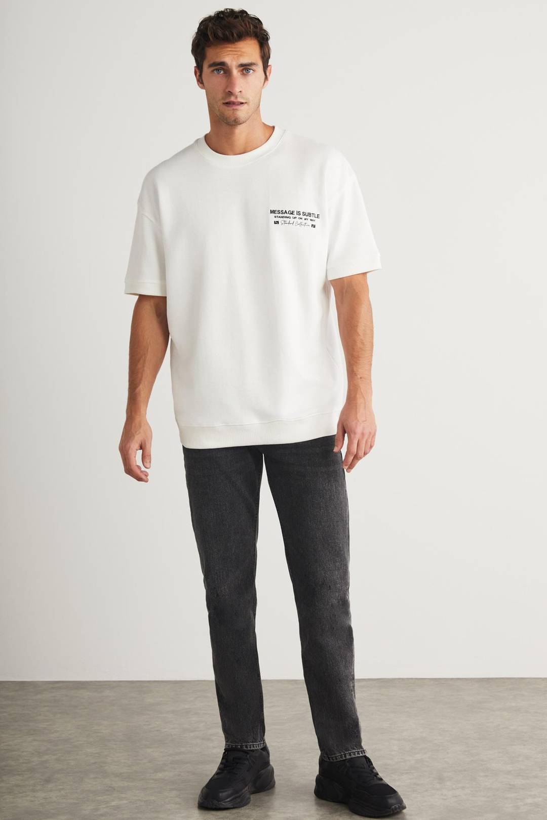 BRENDAN Basic Relaxed Ekru Tekli T-Shirt