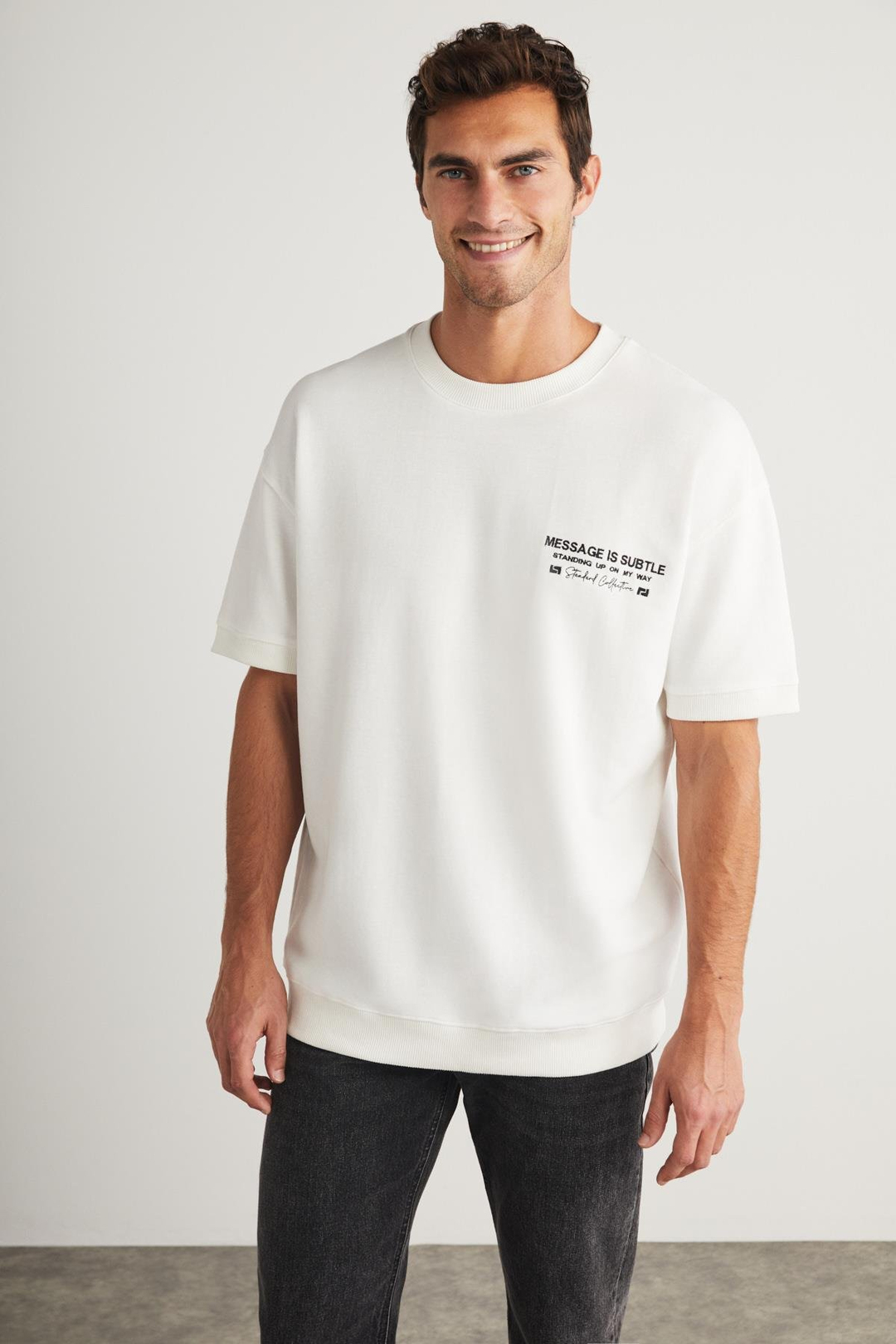 BRENDAN Basic Relaxed Ekru Tekli T-Shirt