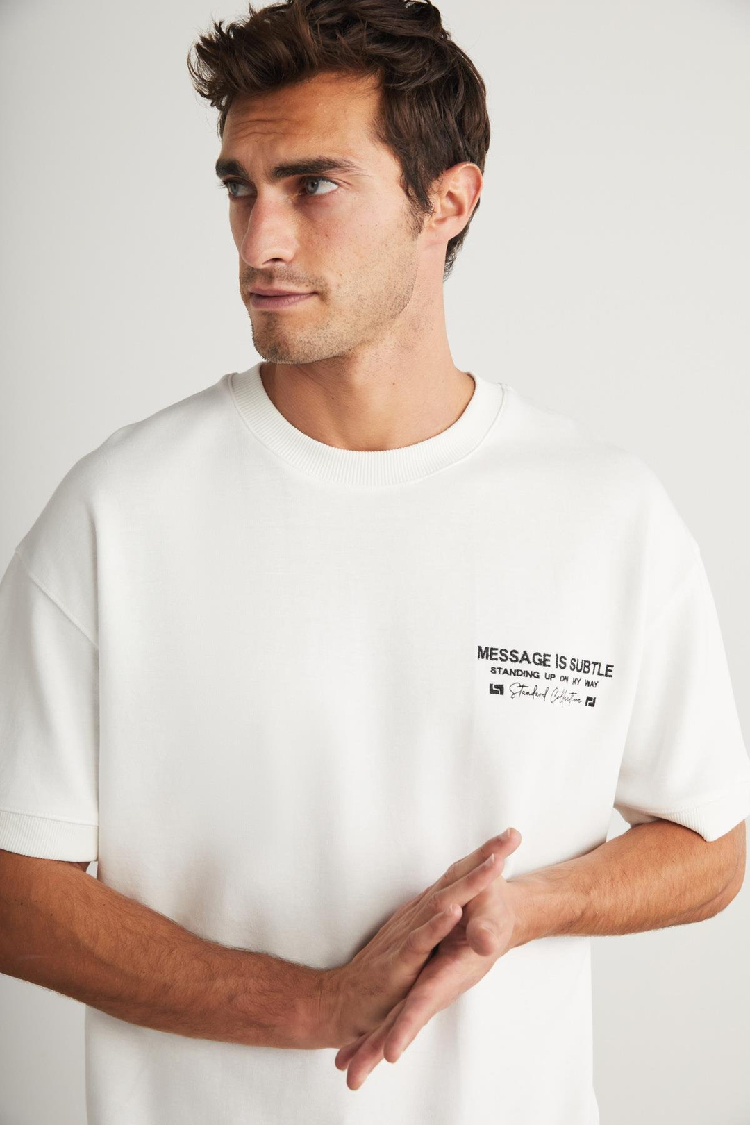 BRENDAN Basic Relaxed Ekru Tekli T-Shirt