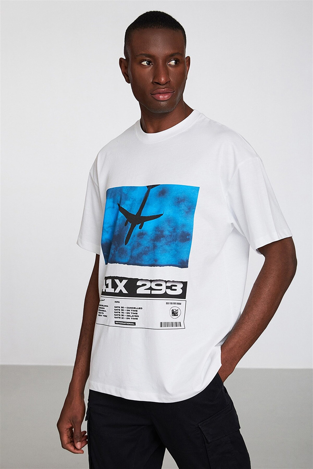 BRYANT Erkek Mavi Baskılı Yuvarlak Yaka Oversize T-Shirt