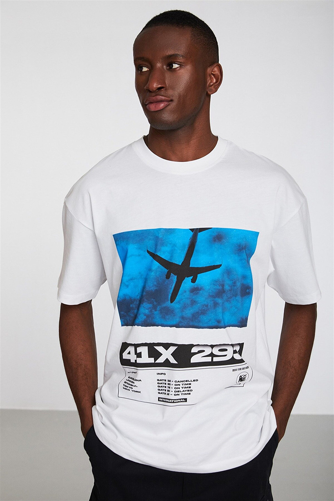 BRYANT Erkek Mavi Baskılı Yuvarlak Yaka Oversize T-Shirt