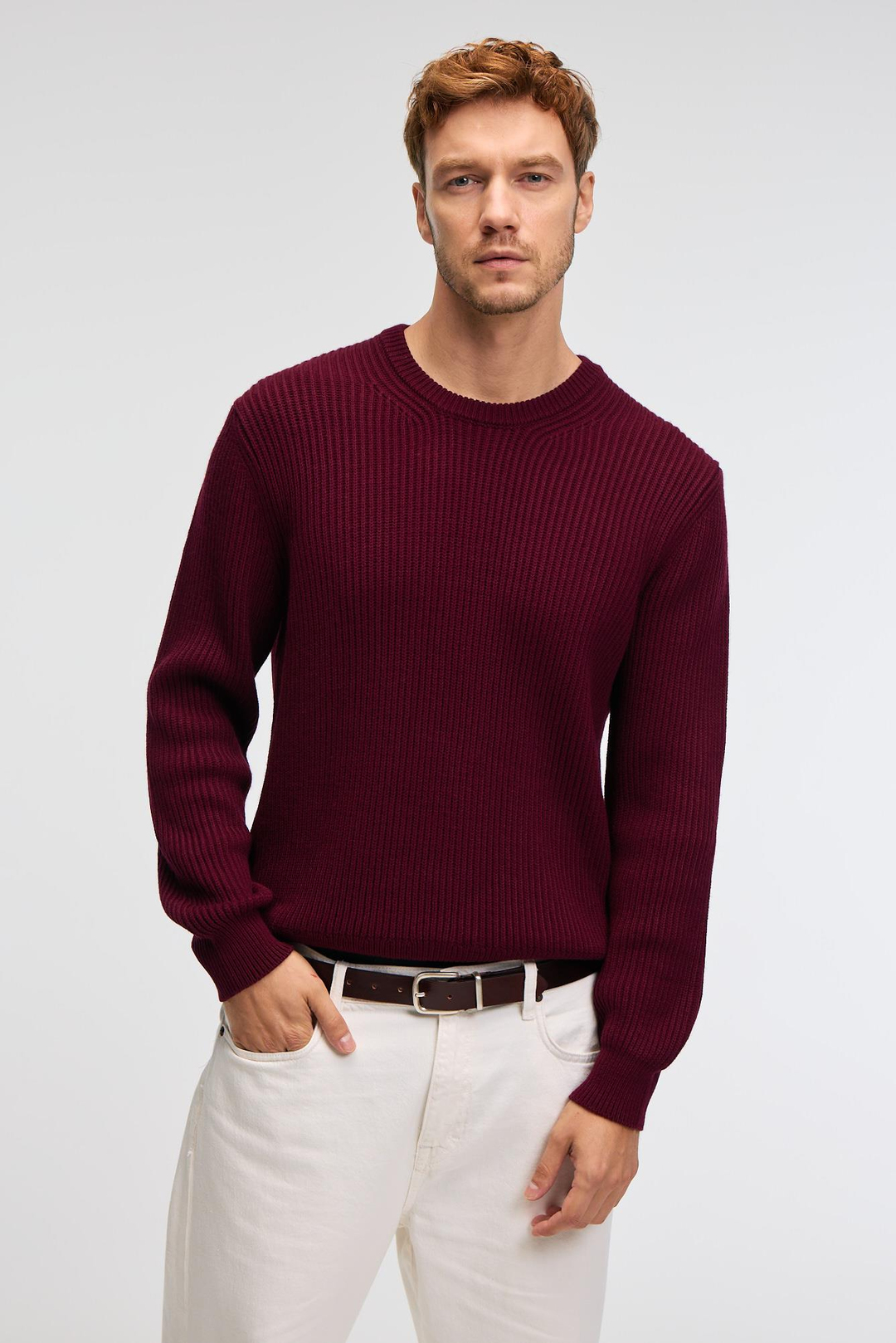 CABLIN Erkek Yuvarlak Yaka Regular Fit Triko Bordo Kazak