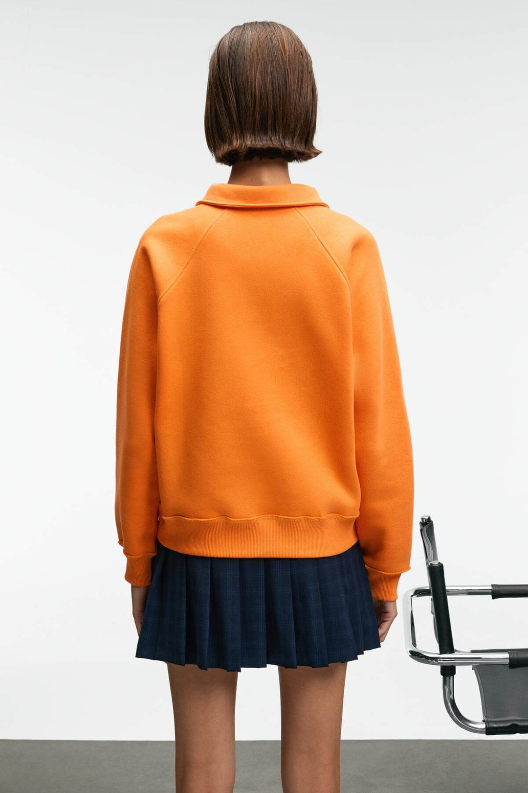 CAMIREL Kadın Polo Yaka Düğmeli Nakış Detaylı Reglan Kol Comfort Fit Turuncu Sweatshirt