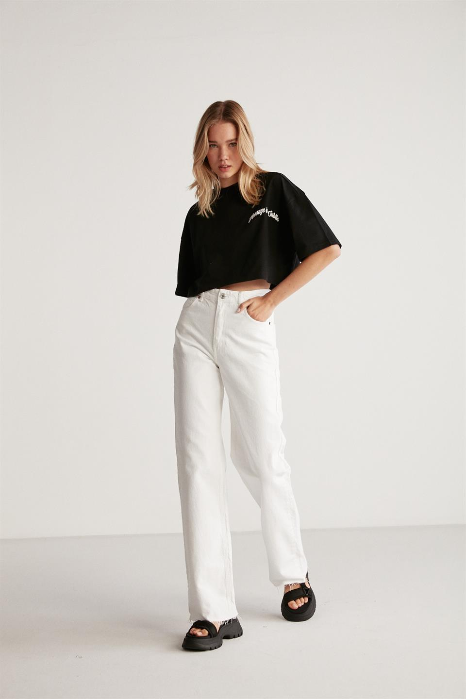 CARISSA Örme Oversize Siyah Tekli T-Shirt