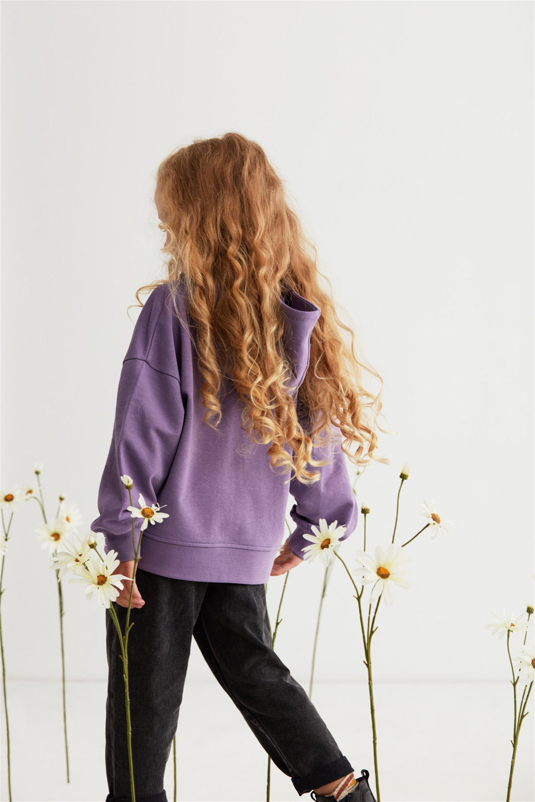 CATTY Çocuk Mor Baskılı Yuvarlak Yaka Oversize Sweatshirt