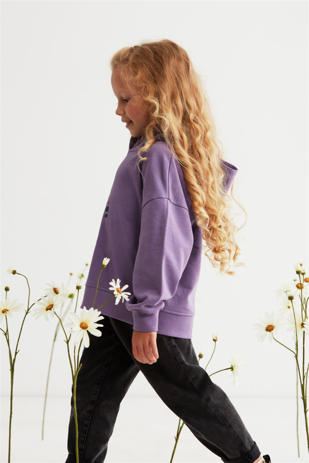 CATTY Çocuk Mor Baskılı Yuvarlak Yaka Oversize Sweatshirt