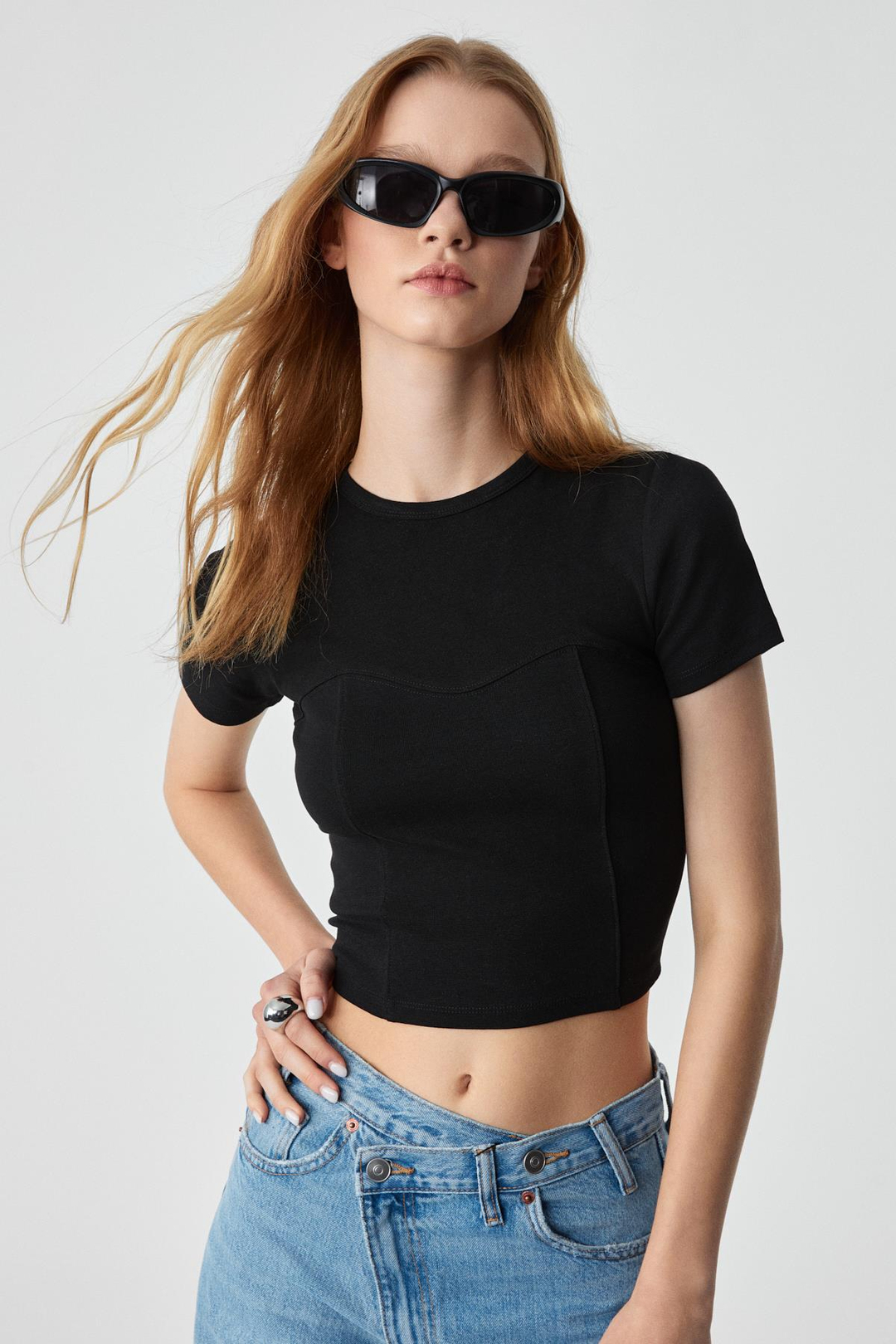 CERAEN Kadın Slim Kısa Kol Bisiklet Yaka Siyah T-Shirt