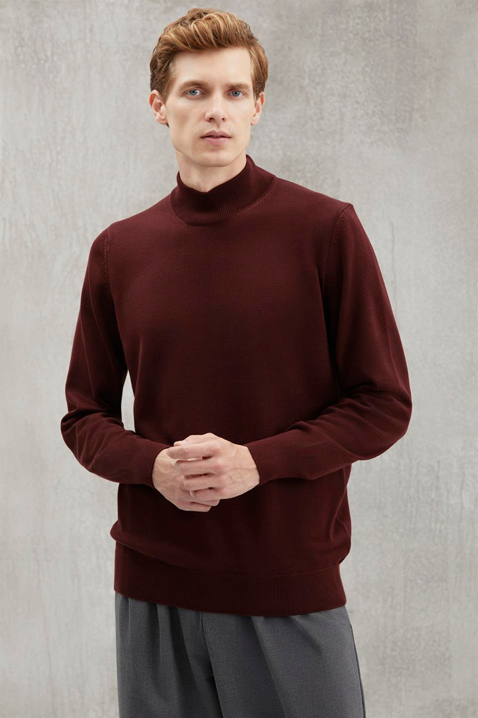 CESARE Basic Regular Bordo Tekli Kazak