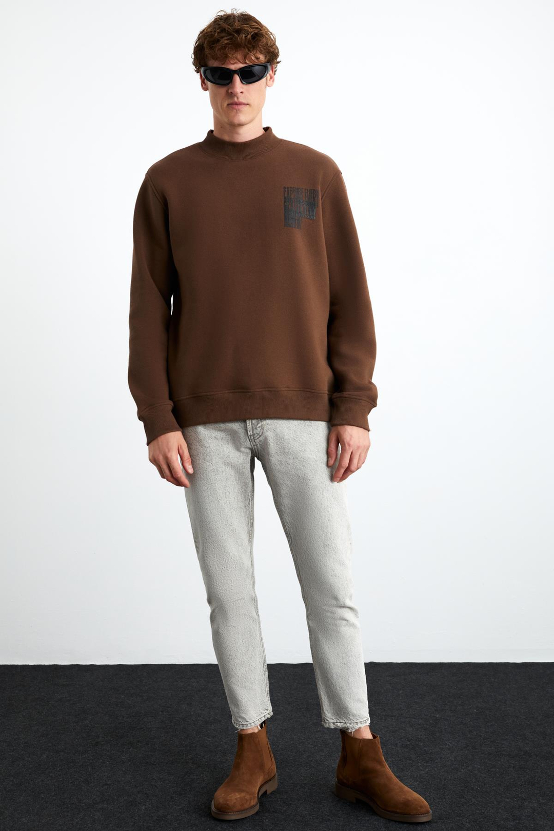 CHASEY Erkek %100 Pamuk Acı Kahve Sweatshirt