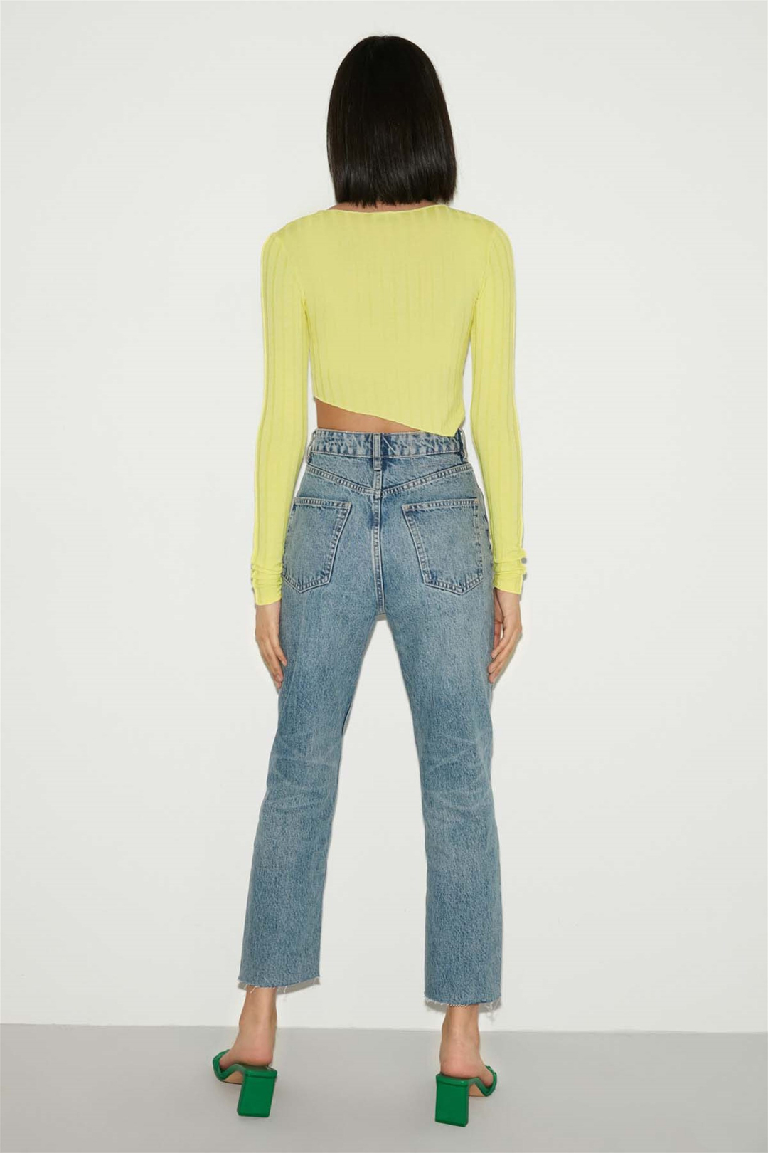 CHERRY Örme Crop Sarı  Bluz