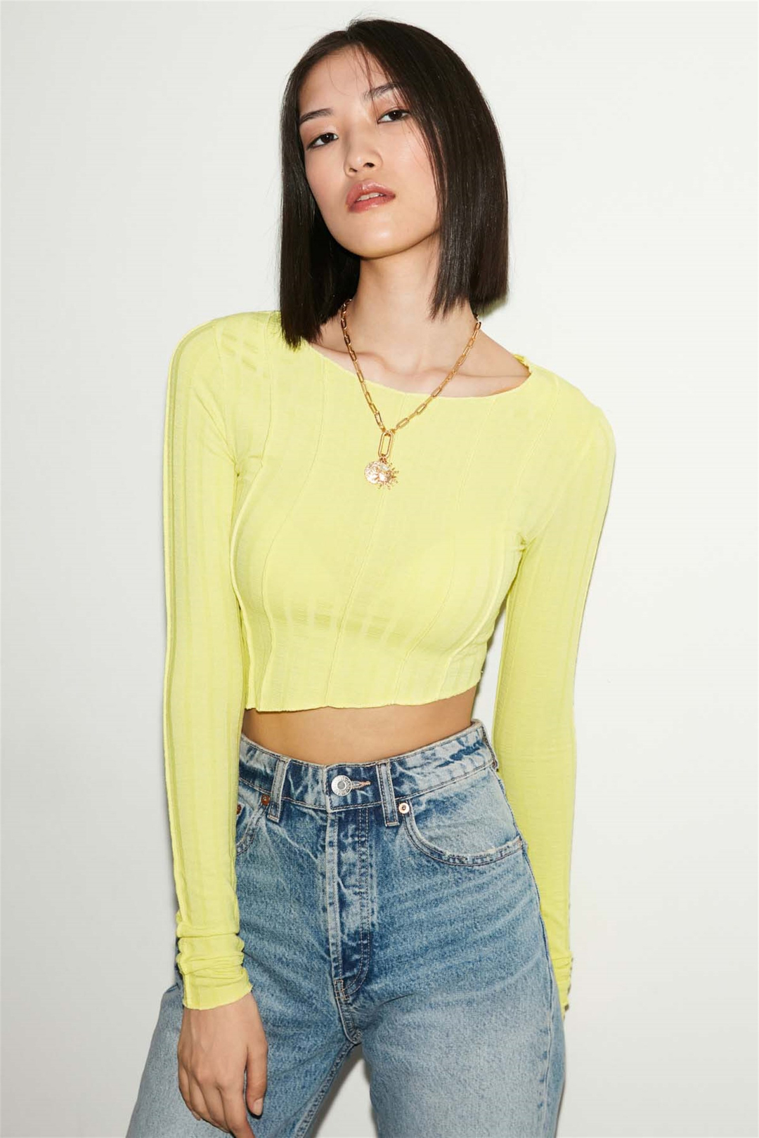 CHERRY Örme Crop Sarı  Bluz