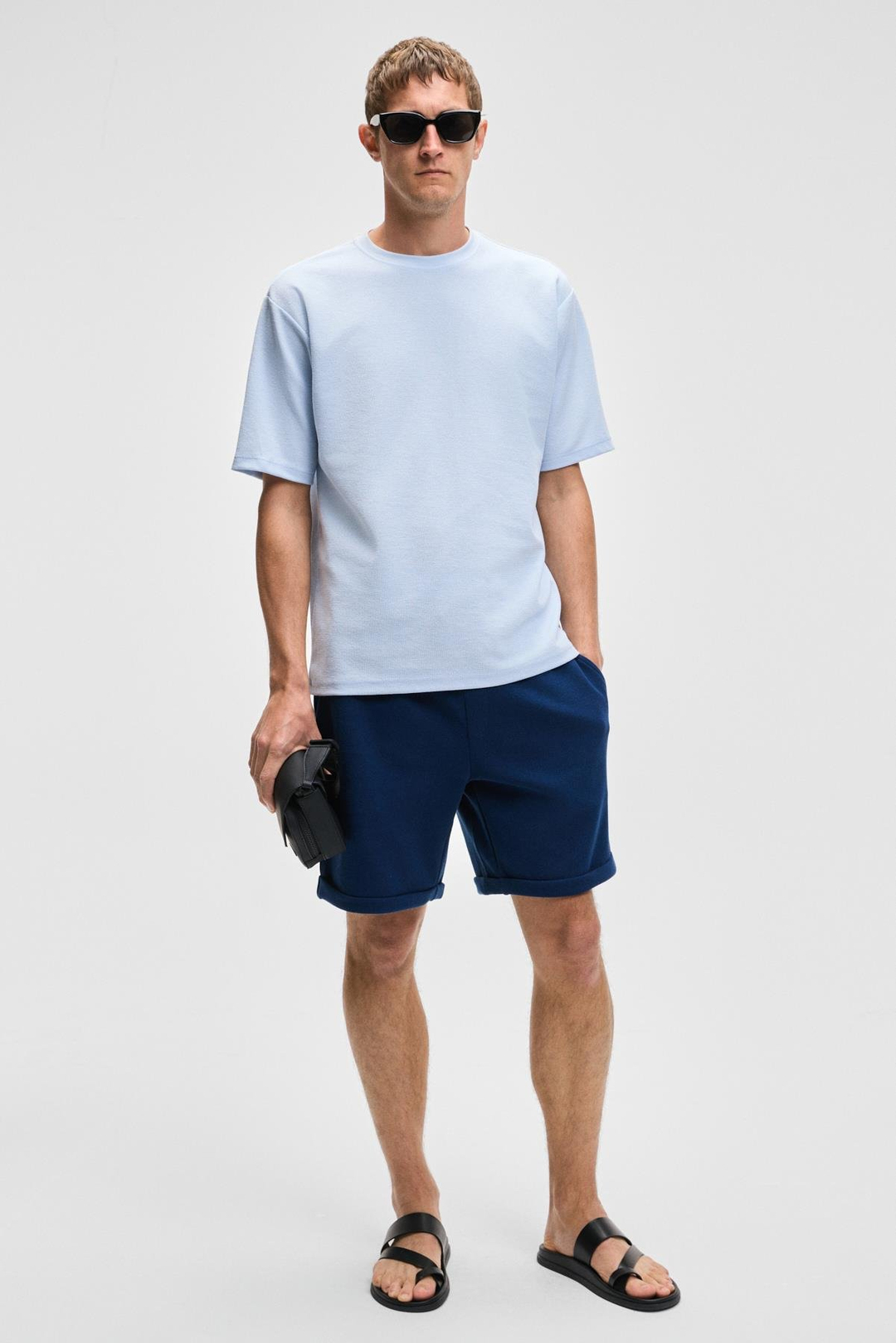 CHIC Erkek Relaxed Fit Dokulu Pamuk Kumaş Mavi T-Shirt