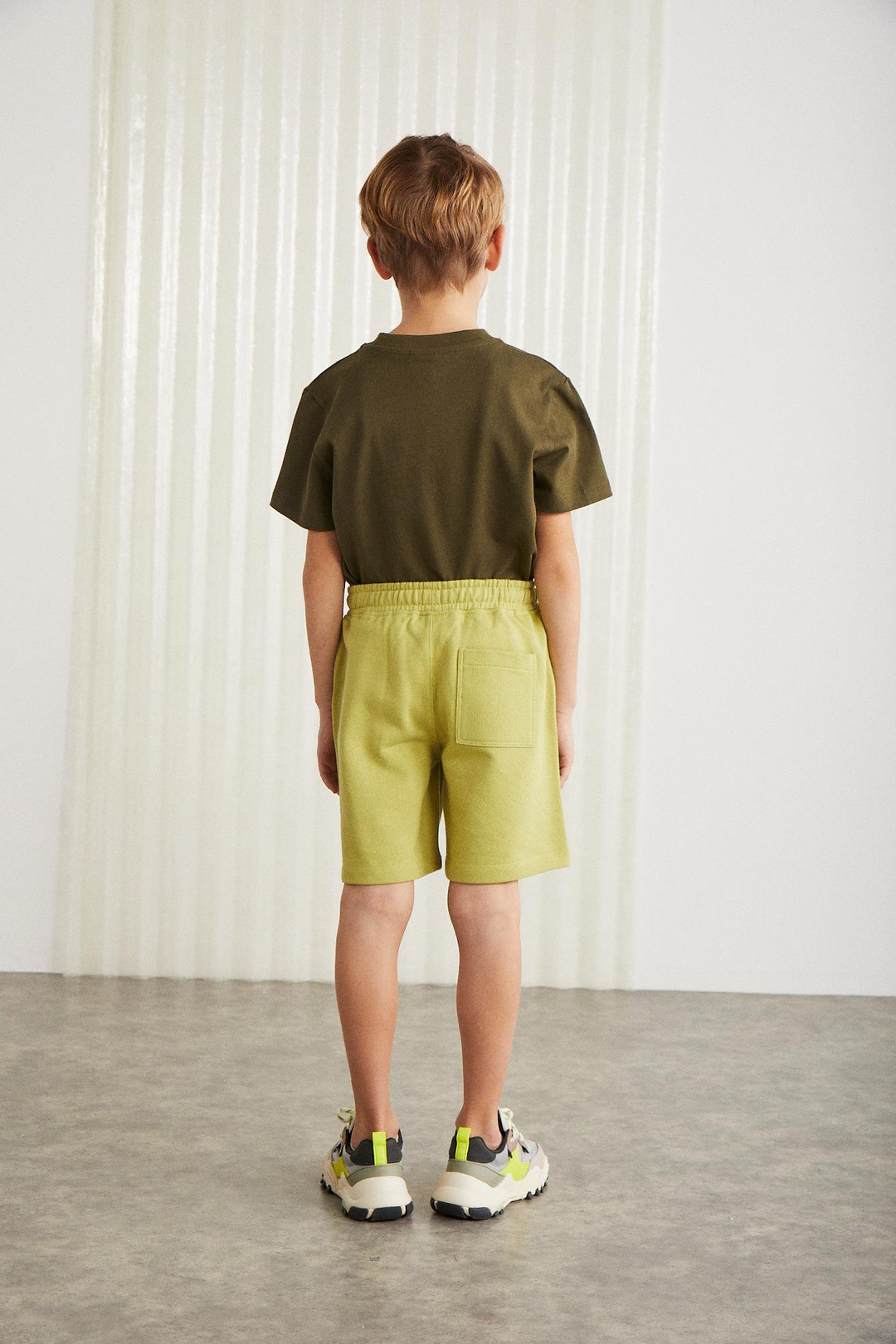 CLIFFORDGRM24009 Pamuklu Kordonlu Beli Lastikli 2'li Fıstık yeşili - Siyah Şort