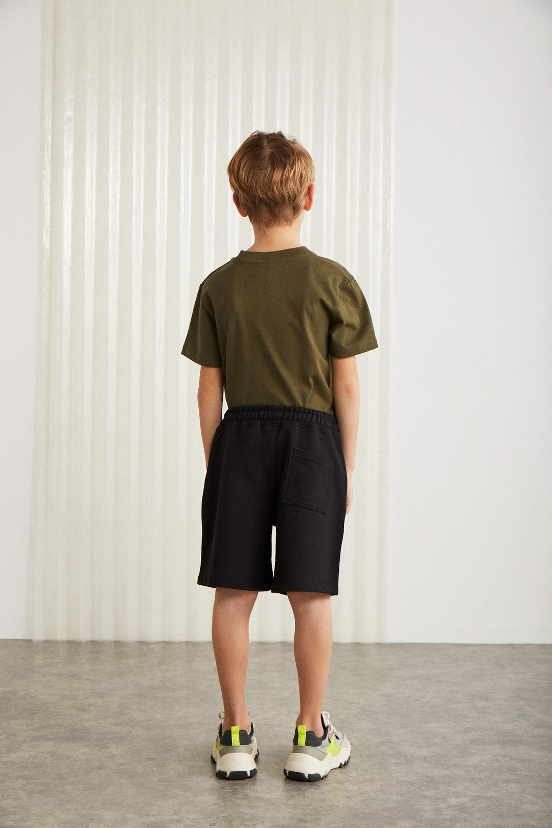 CLIFFORDGRM24009 Pamuklu Kordonlu Beli Lastikli 2'li Fıstık yeşili - Siyah Şort