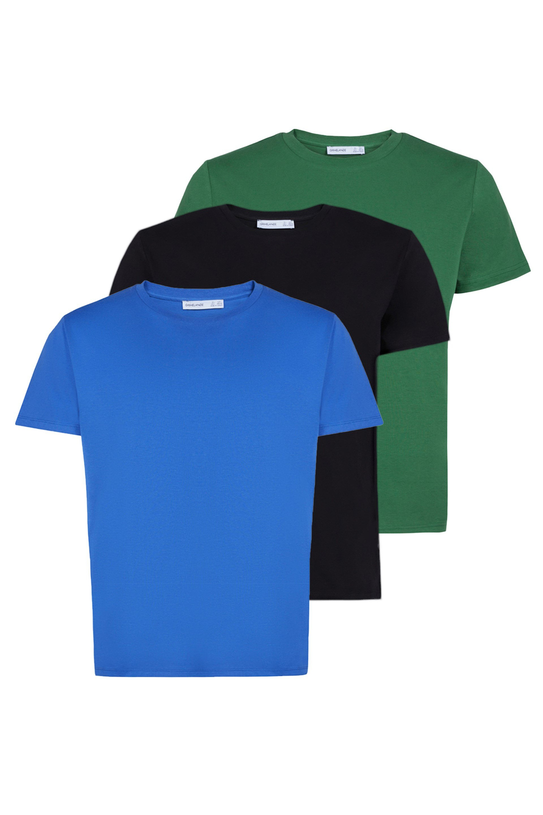 DAKOTA Örme Dar - Slim Mavi - Yeşil - Siyah 3'lü T-Shirt