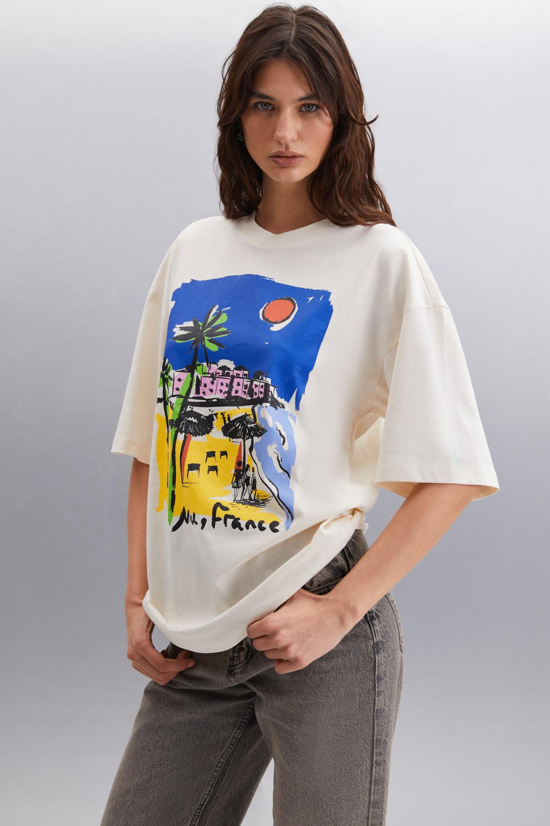 DARINKA Kadın 100% Pamuk Baskılı Vanilya T-Shirt