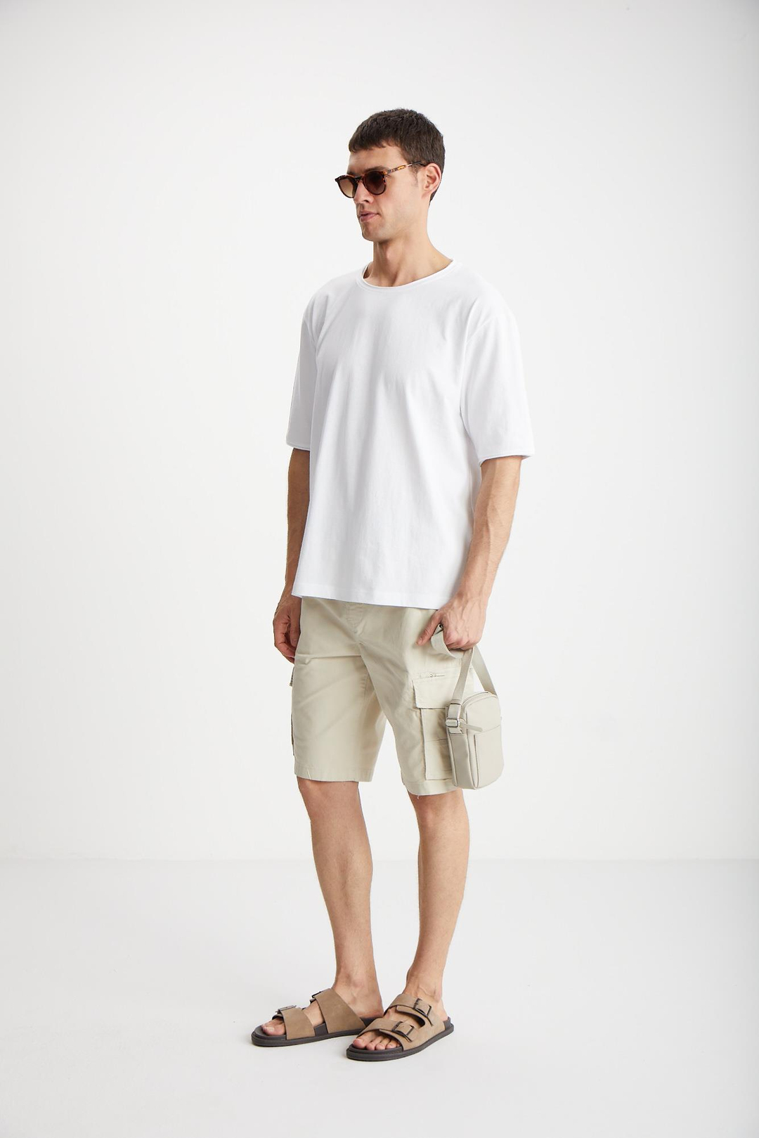 DAVINSONO  Relaxed Beyaz Tekli T-Shirt