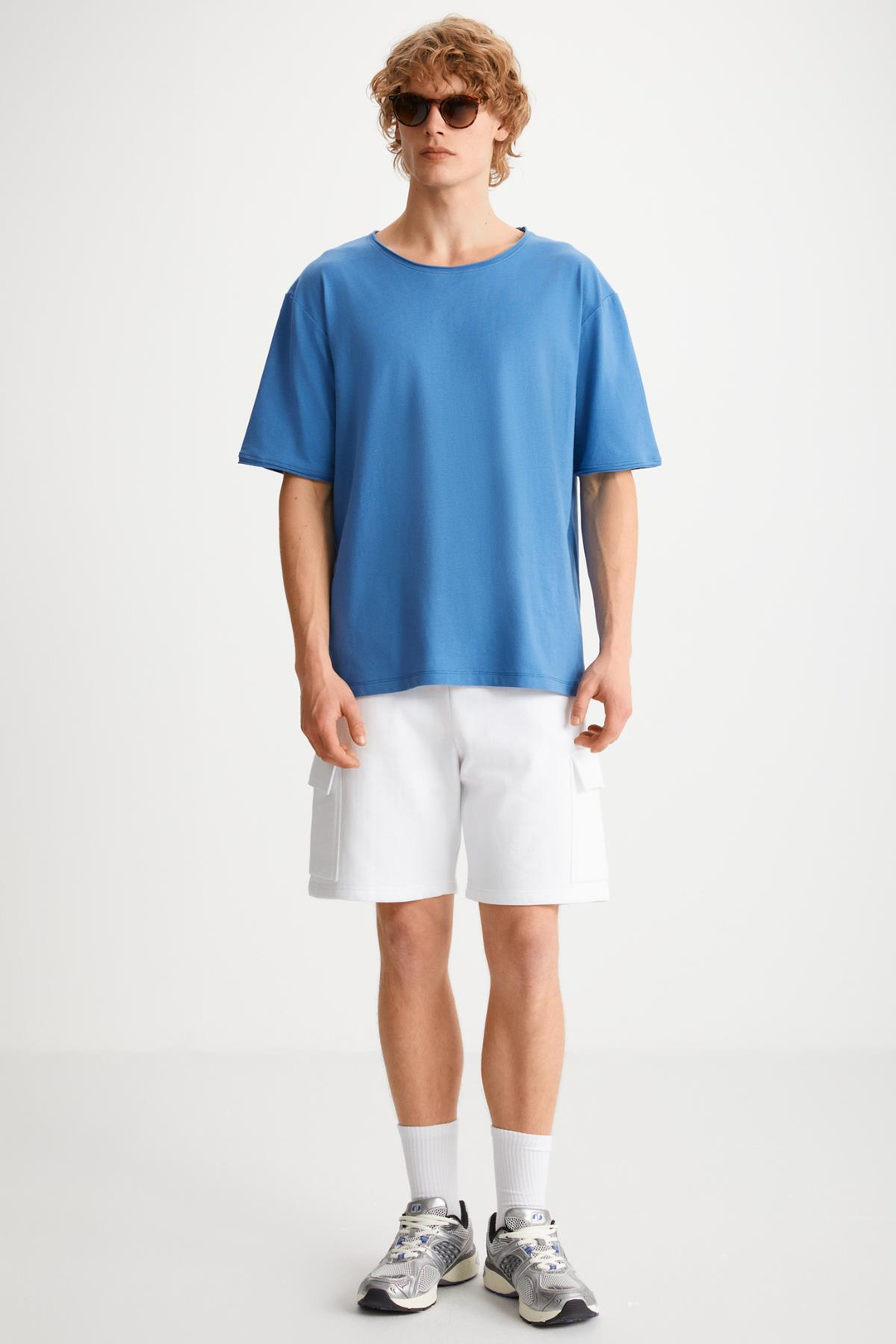 DAVINSONO  Relaxed Mavi Tekli T-Shirt