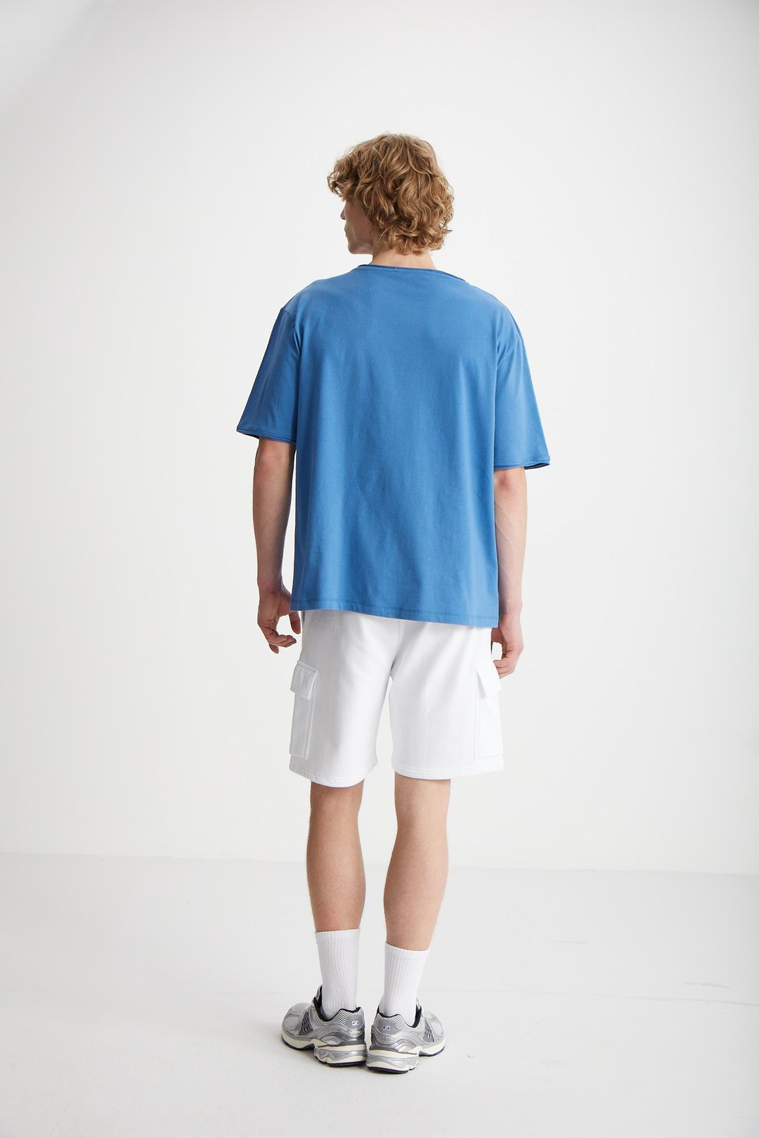DAVINSONO  Relaxed Mavi Tekli T-Shirt