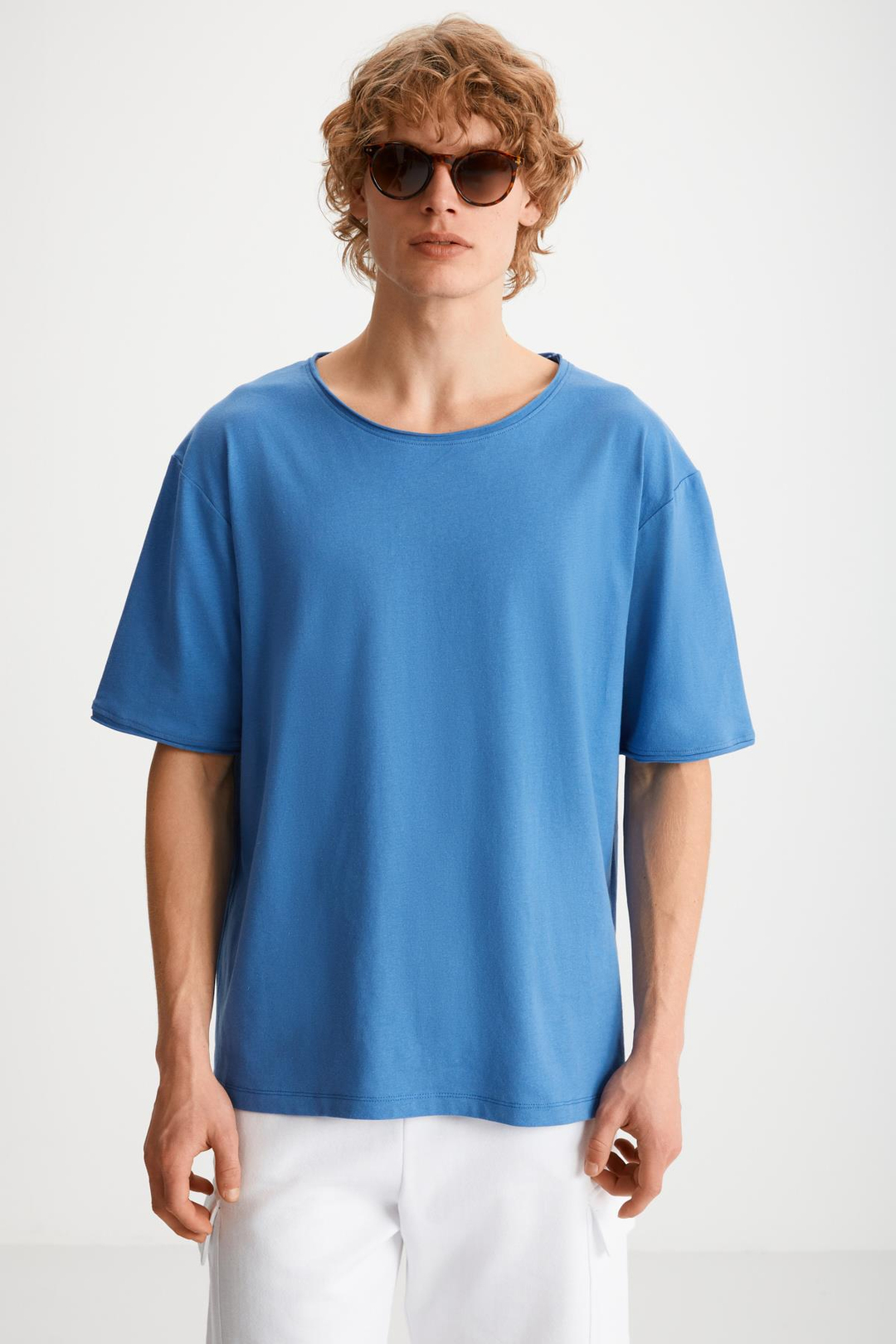 DAVINSONO  Relaxed Mavi Tekli T-Shirt