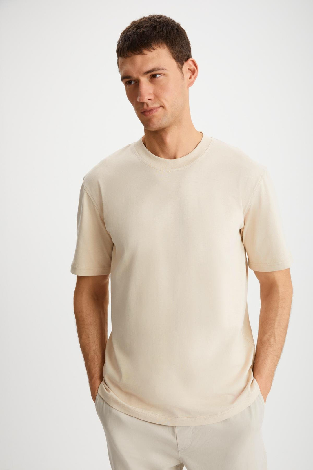DAXTON Erkek %100 Pamuk 2'li Paket Kısa Kollu Regular Fit Baskılı Trncu-Bej T-Shirt
