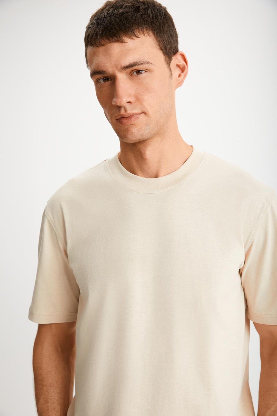 DAXTON Erkek %100 Pamuk 2'li Paket Kısa Kollu Regular Fit Baskılı Trncu-Bej T-Shirt