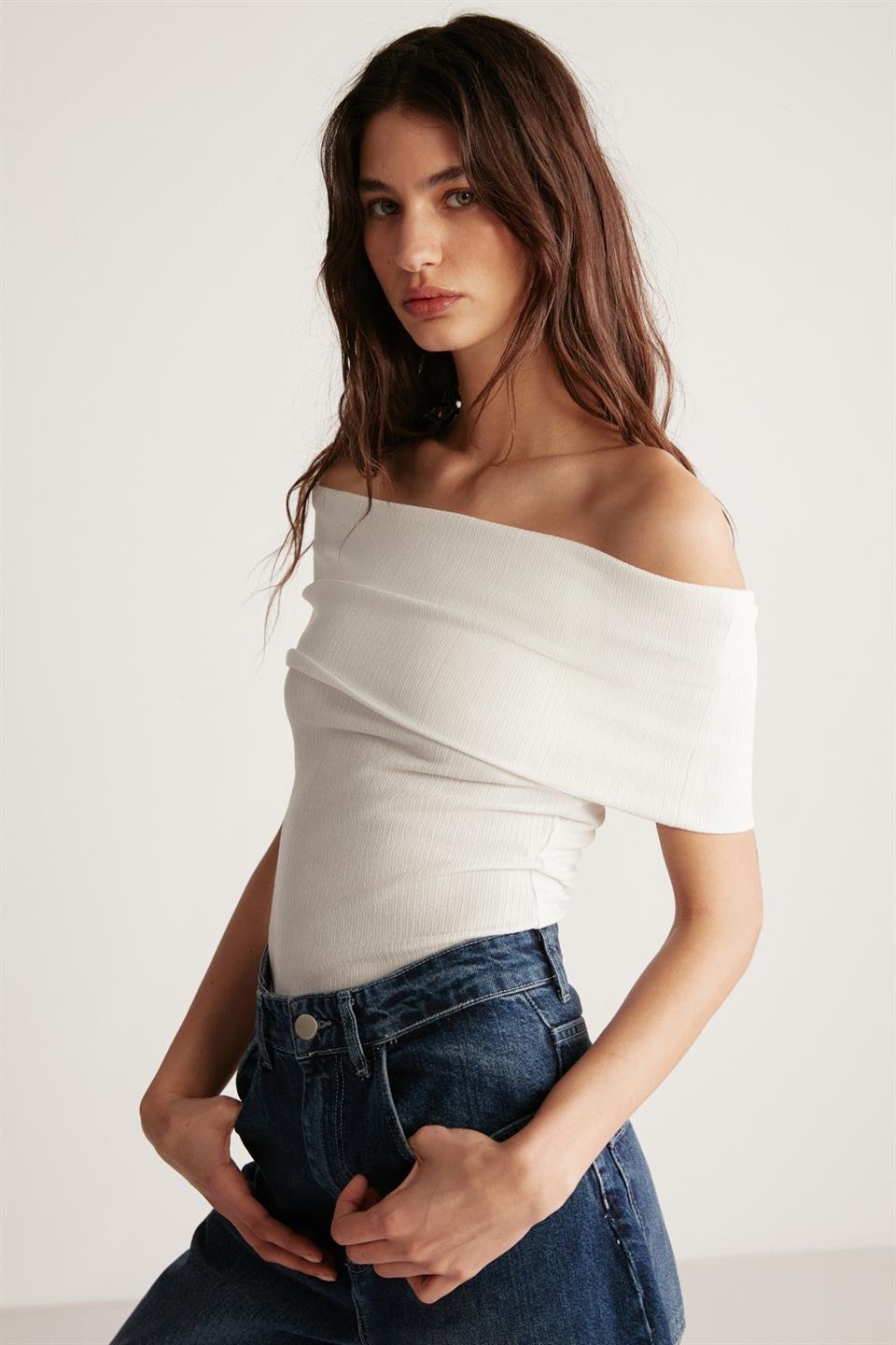 DEBBY Örme Slim Beyaz  Bluz
