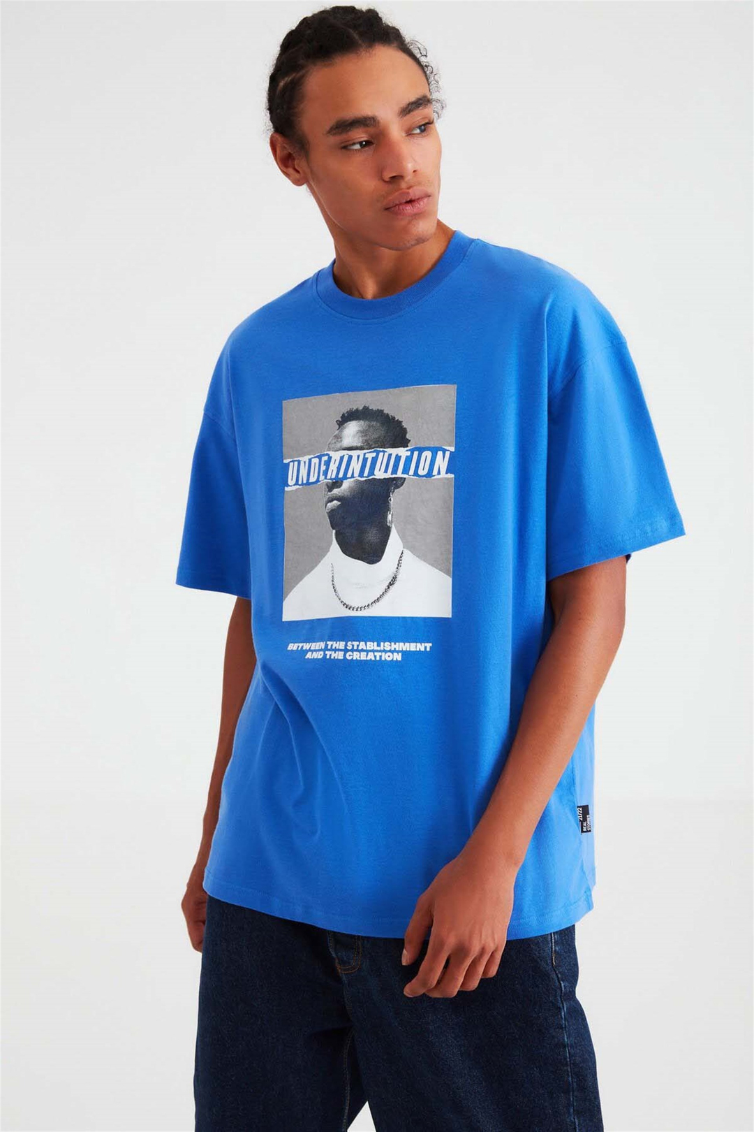 DECK Örme Oversize Saks Mavi  T-Shirt