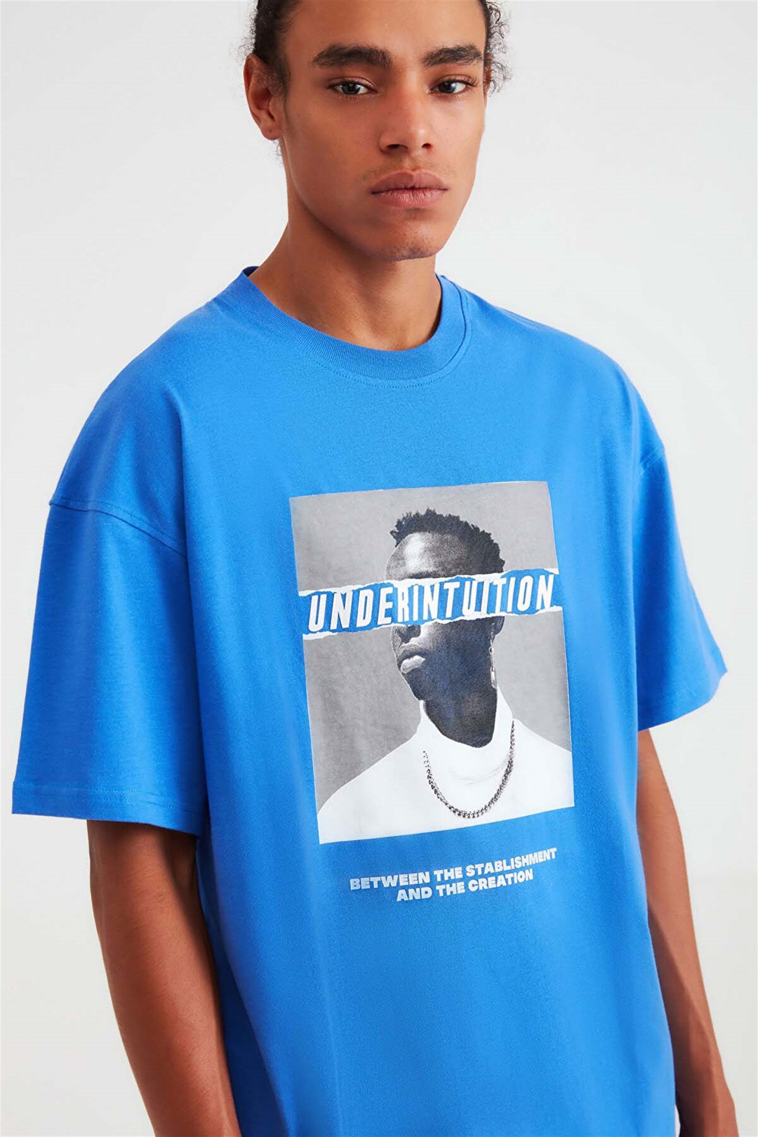 DECK Örme Oversize Saks Mavi  T-Shirt