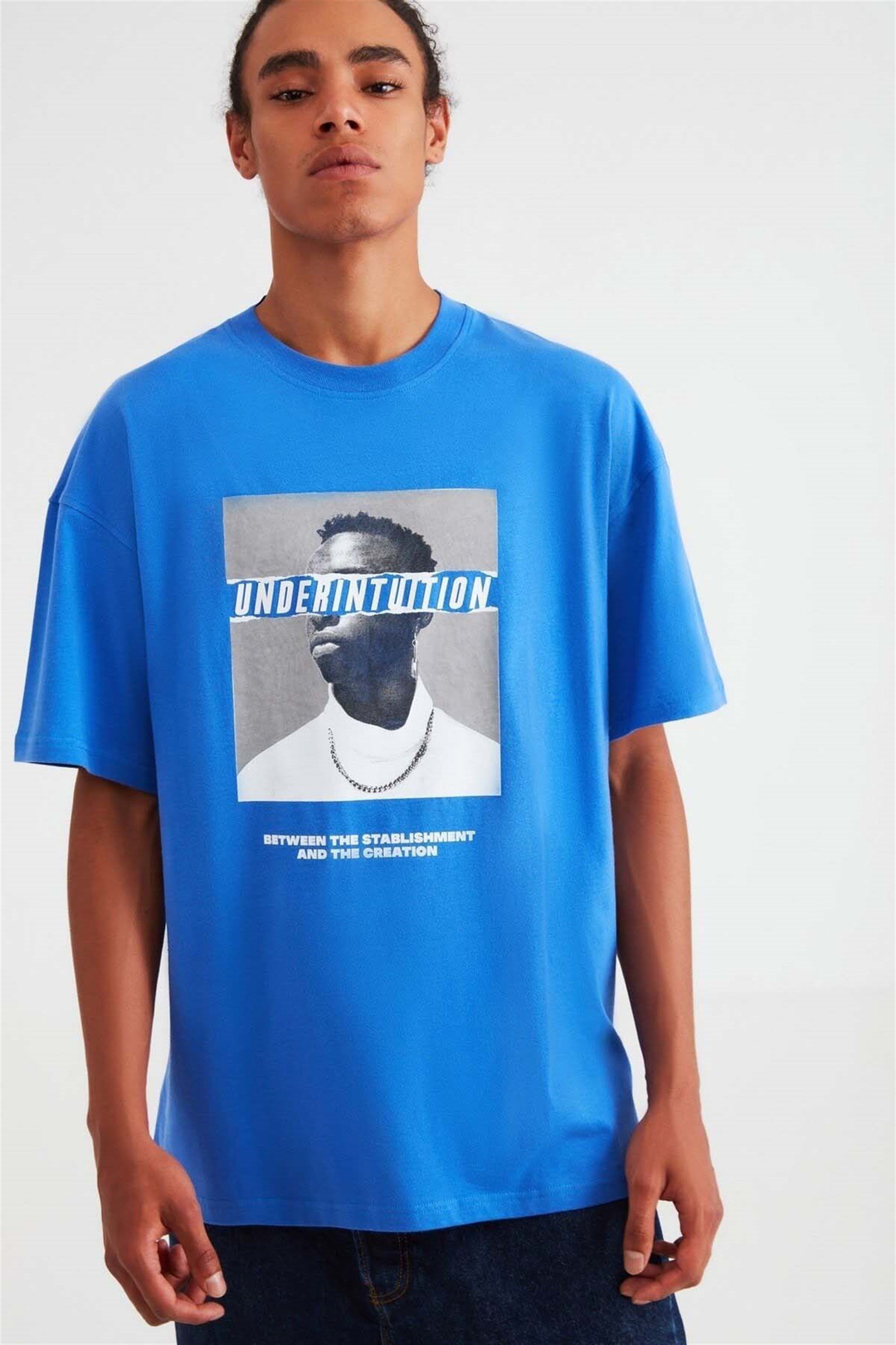 DECK Örme Oversize Saks Mavi  T-Shirt