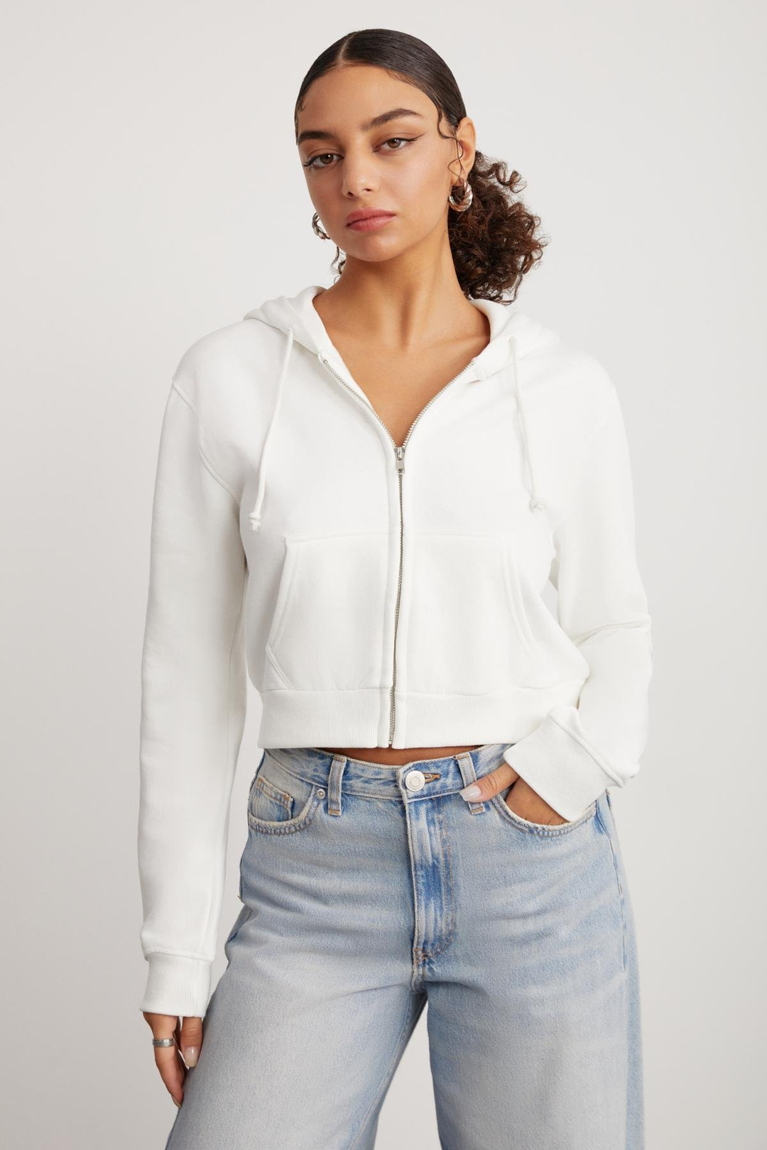 DELIA Crop Relaxed Beyaz Tekli Sweatshirt
