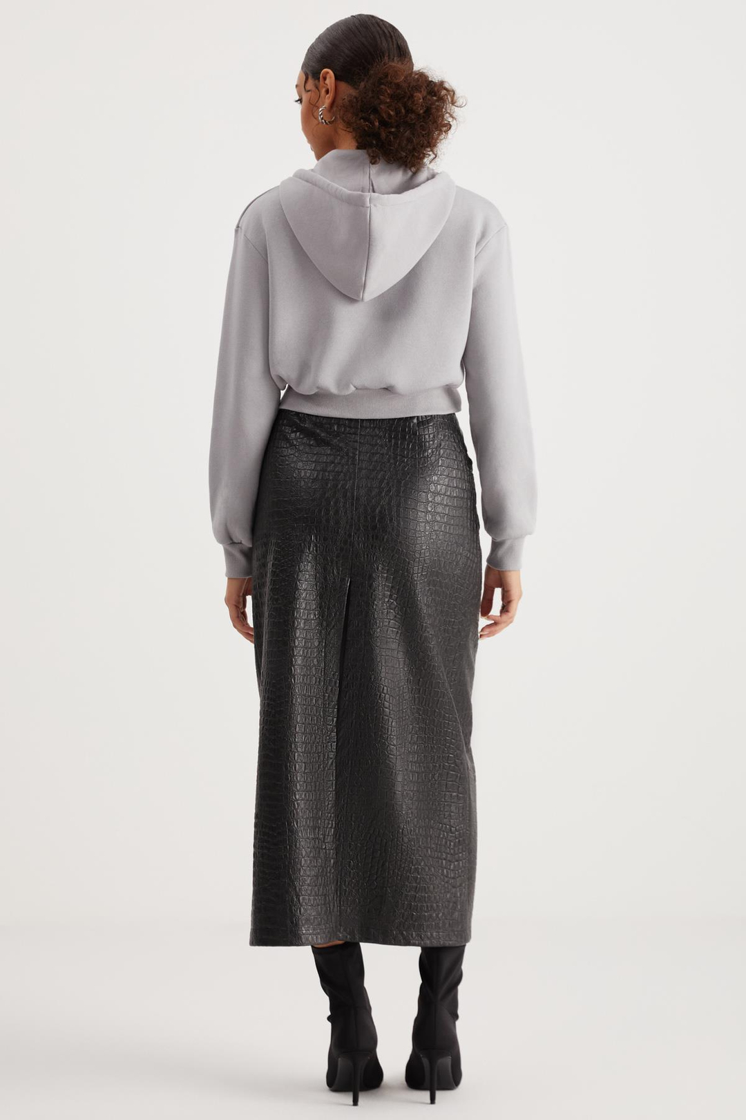 DELIA Crop Relaxed Gri Tekli Sweatshirt