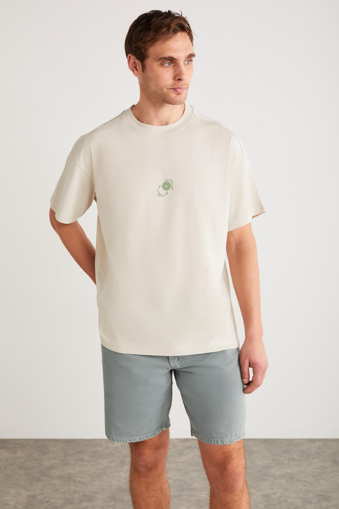 DENVER Basic Oversize Taş Rengi Tekli T-Shirt