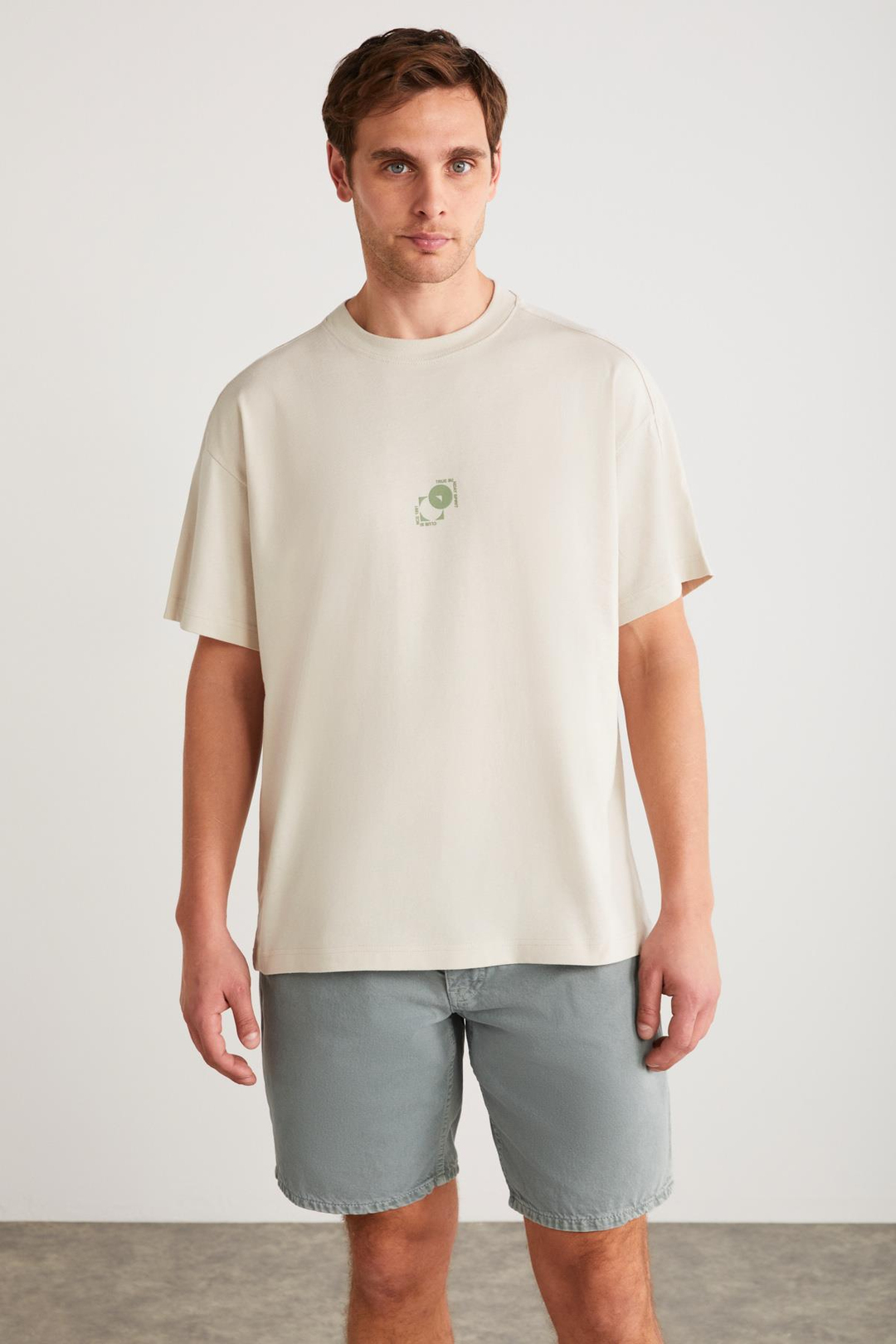 DENVER Basic Oversize Taş Rengi Tekli T-Shirt