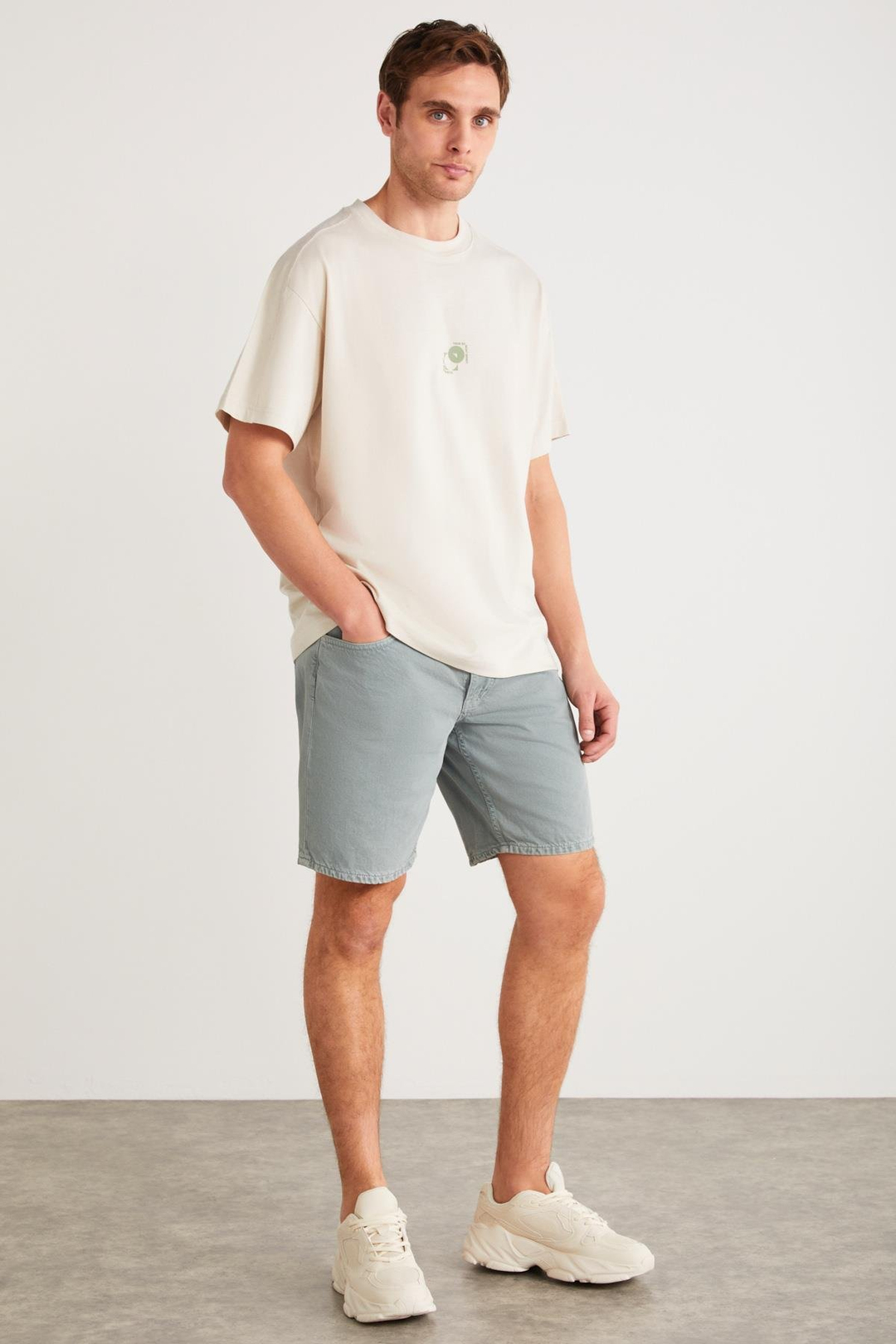 DENVER Basic Oversize Taş Rengi Tekli T-Shirt