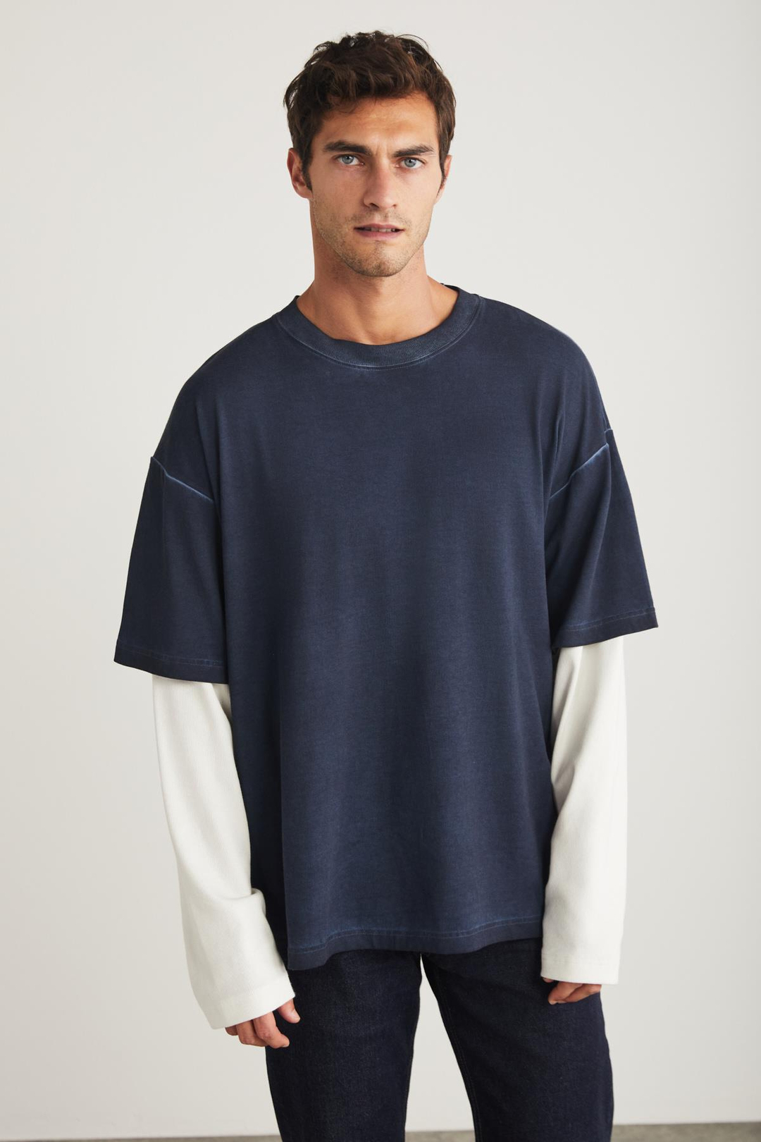 DENY Basic Oversize Lacivert Tekli T-Shirt