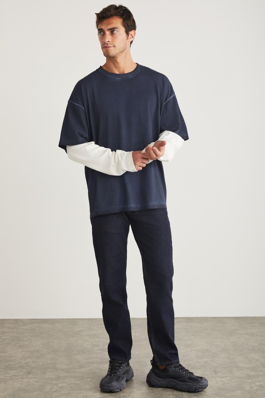 DENY Basic Oversize Lacivert Tekli T-Shirt