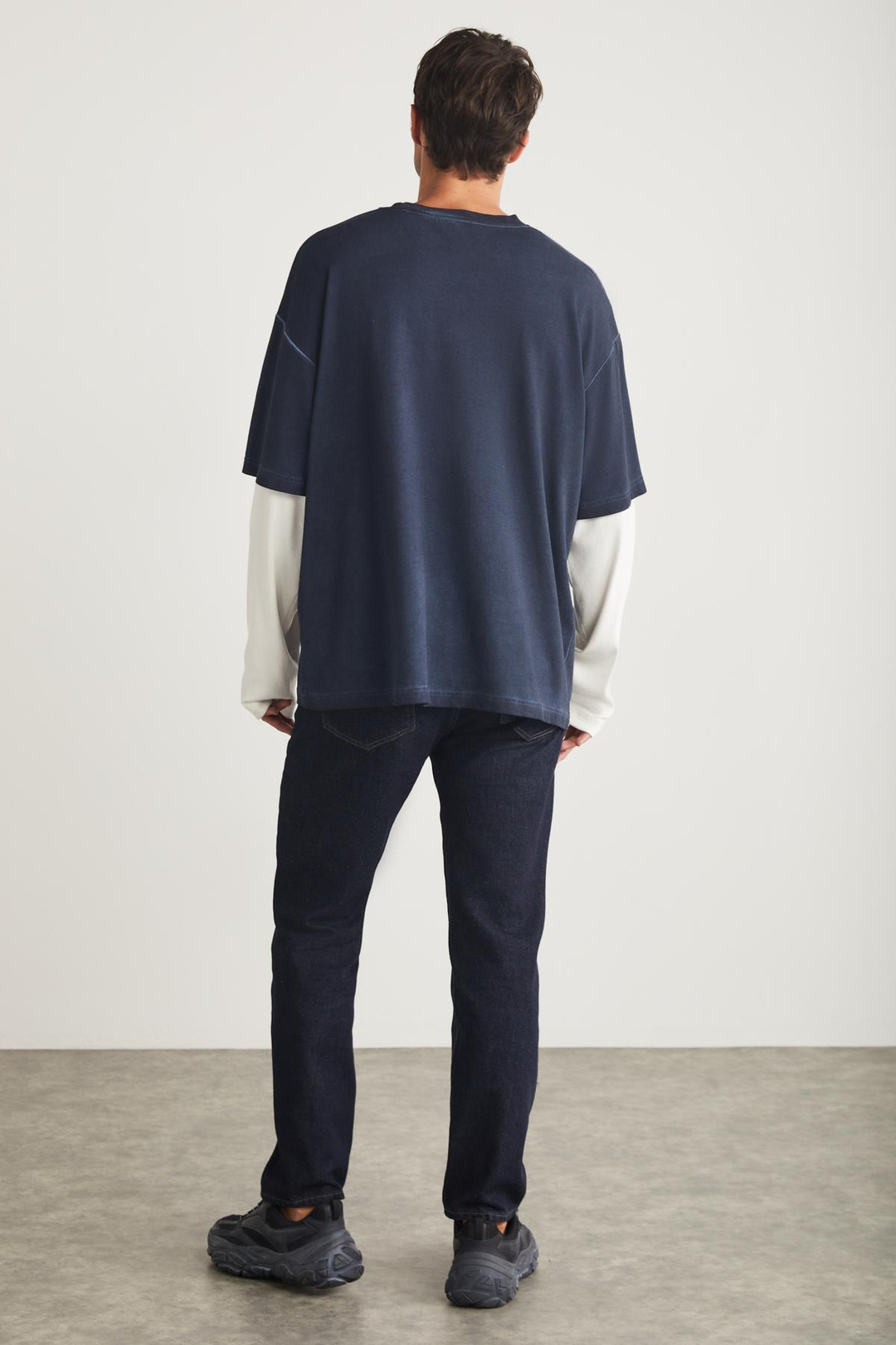 DENY Basic Oversize Lacivert Tekli T-Shirt